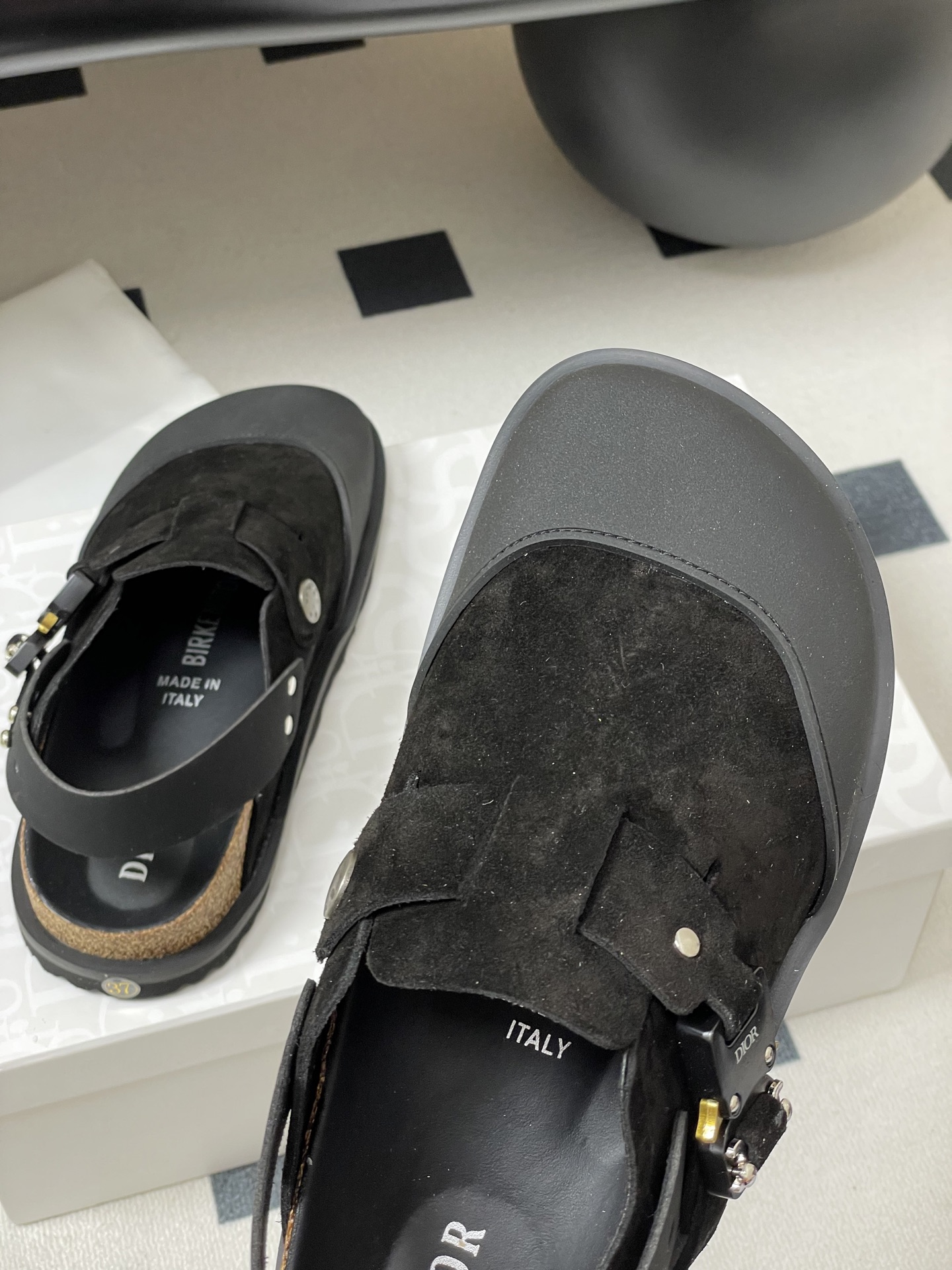 Dior x Birkenstock Milano Sandals Mules Slides, Black Leather, Unisex 10 i1750194748525 6850 0 5