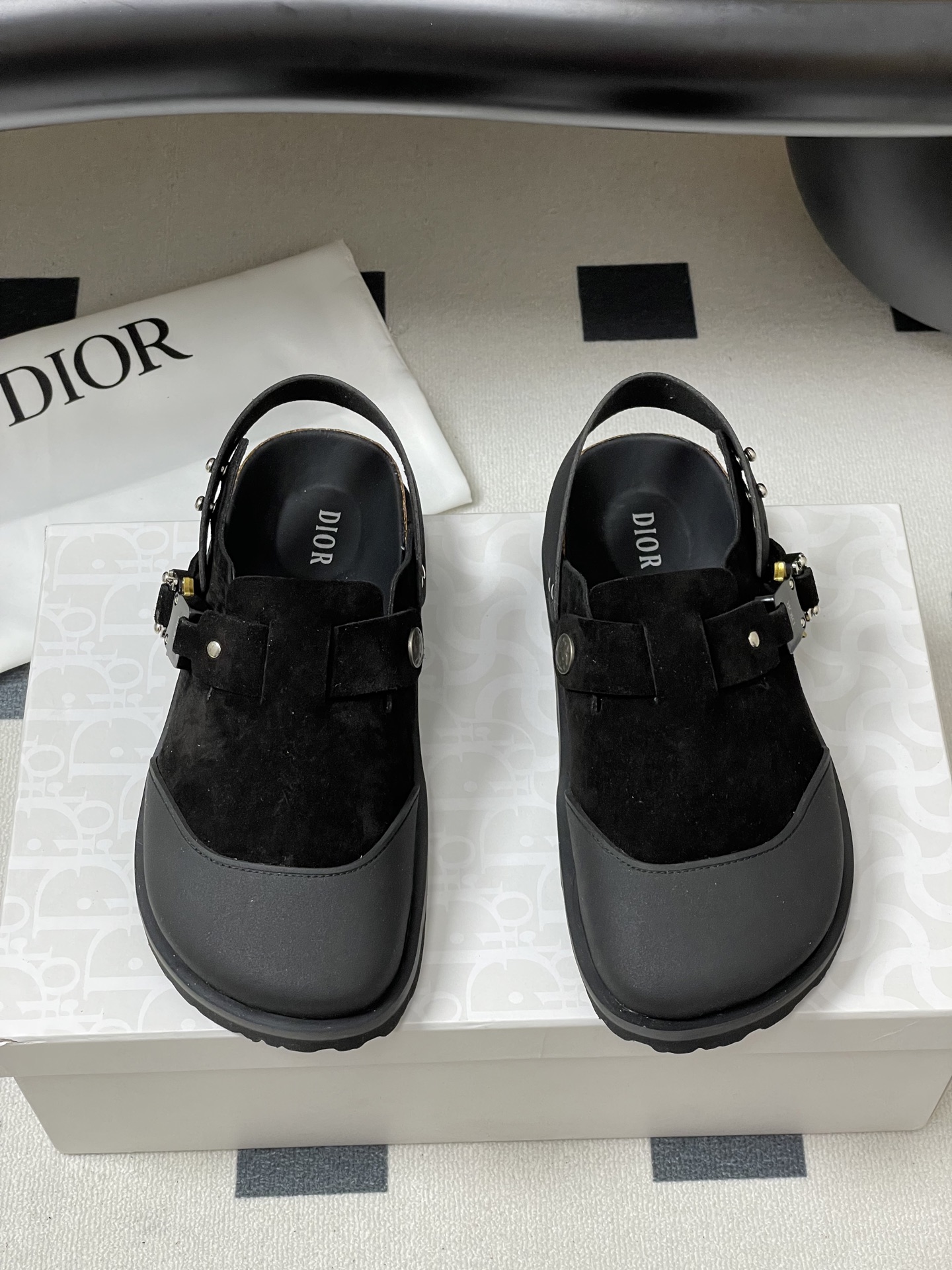 Dior x Birkenstock Milano Sandals Mules Slides, Black Leather, Unisex 6 i1750194748538 2173 0 2