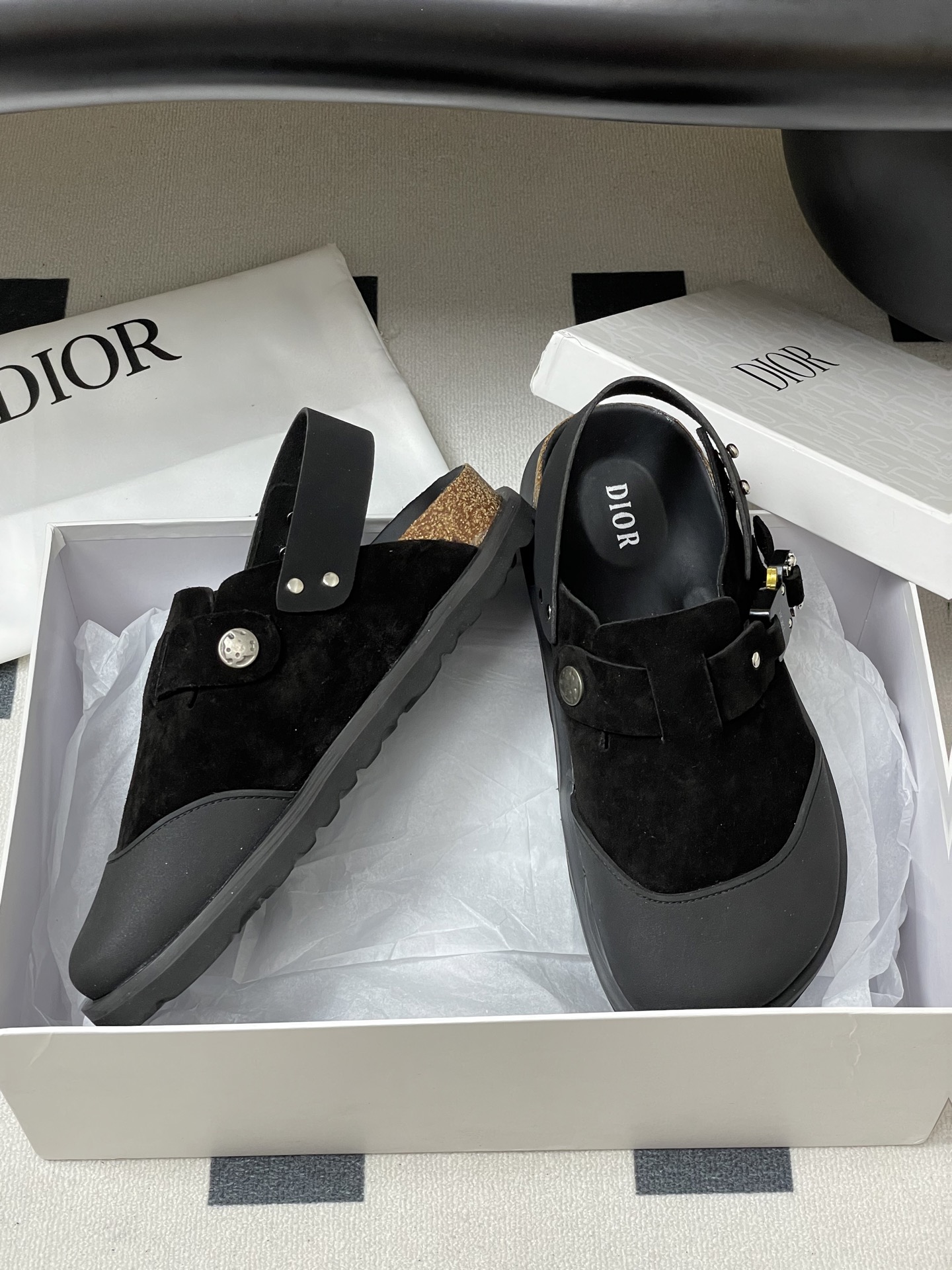 Dior x Birkenstock Milano Sandals Mules Slides, Black Leather, Unisex 7 i1750194750071 2850 0 1