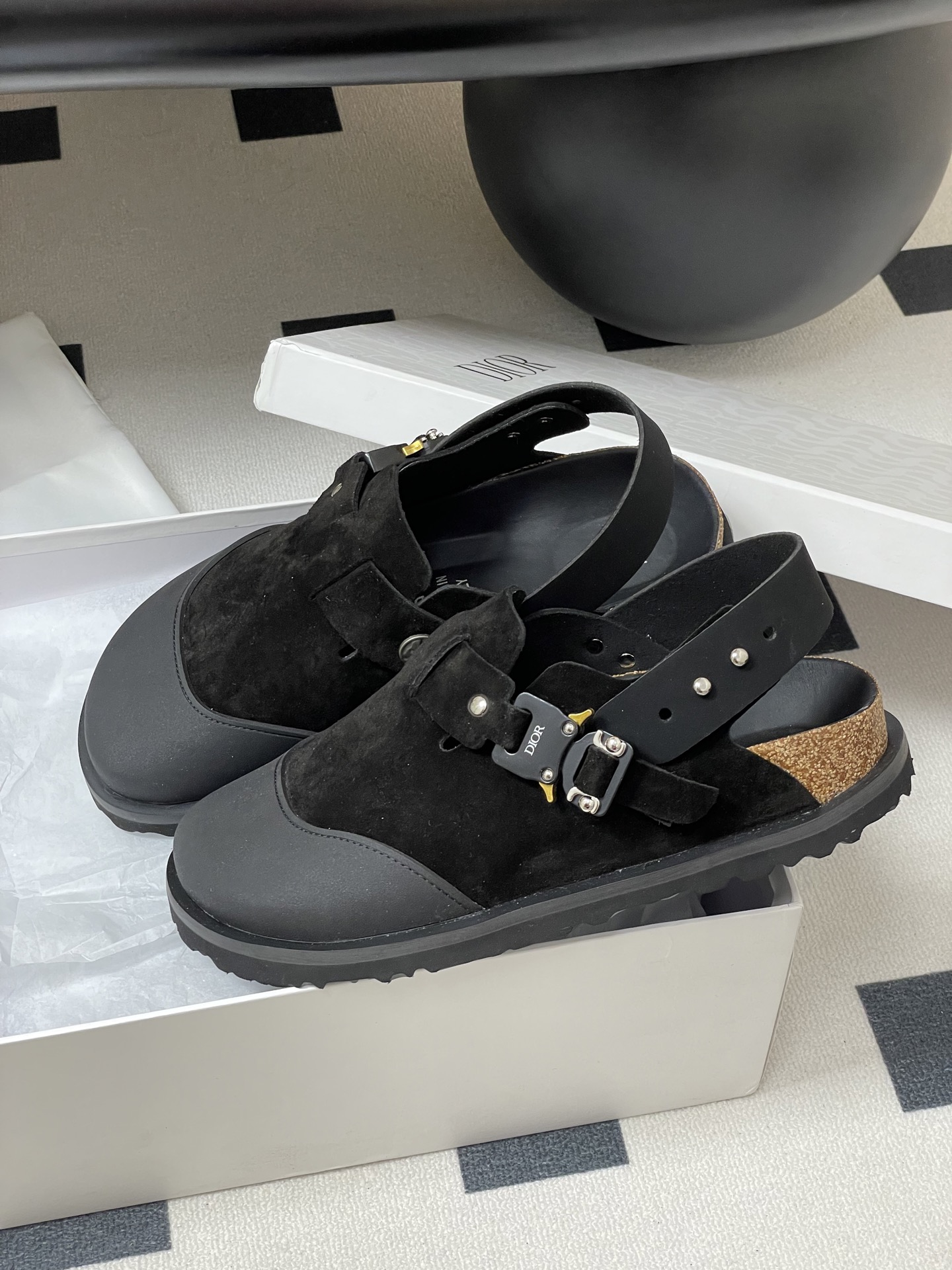 Dior x Birkenstock Milano Sandals Mules Slides, Black Leather, Unisex 5 i1750194750095 7751 0 0