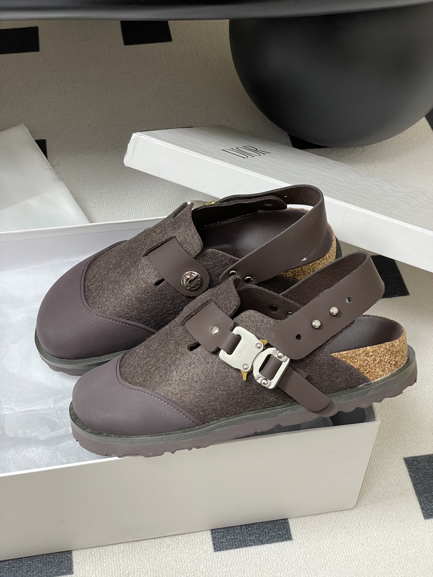 Dior x Birkenstock Milcno Sandals - Leather & Wool, Adjustable Straps 5 i1750194876195 9554 0 4
