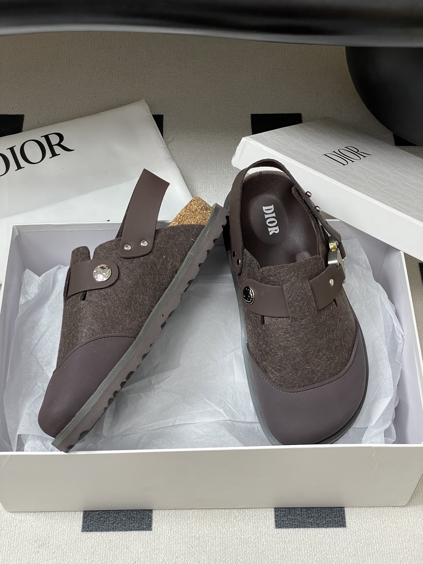 Dior x Birkenstock Milcno Sandals - Leather & Wool, Adjustable Straps 7 i1750194877924 1895 0 5