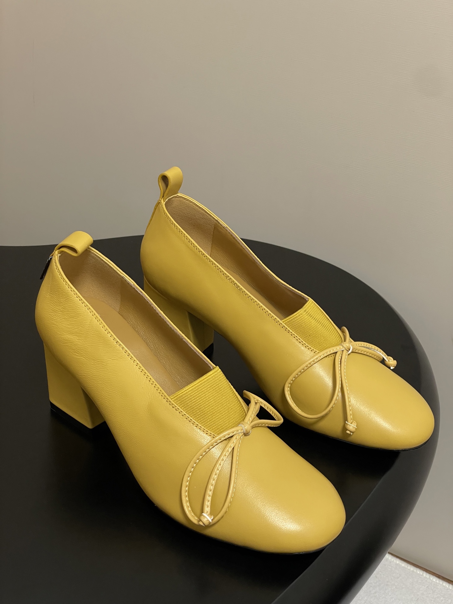 Miu Miu Women's Yellow Leather Block Heel Pumps with Bow Detail 2 i1750194992923 9229 0 0
