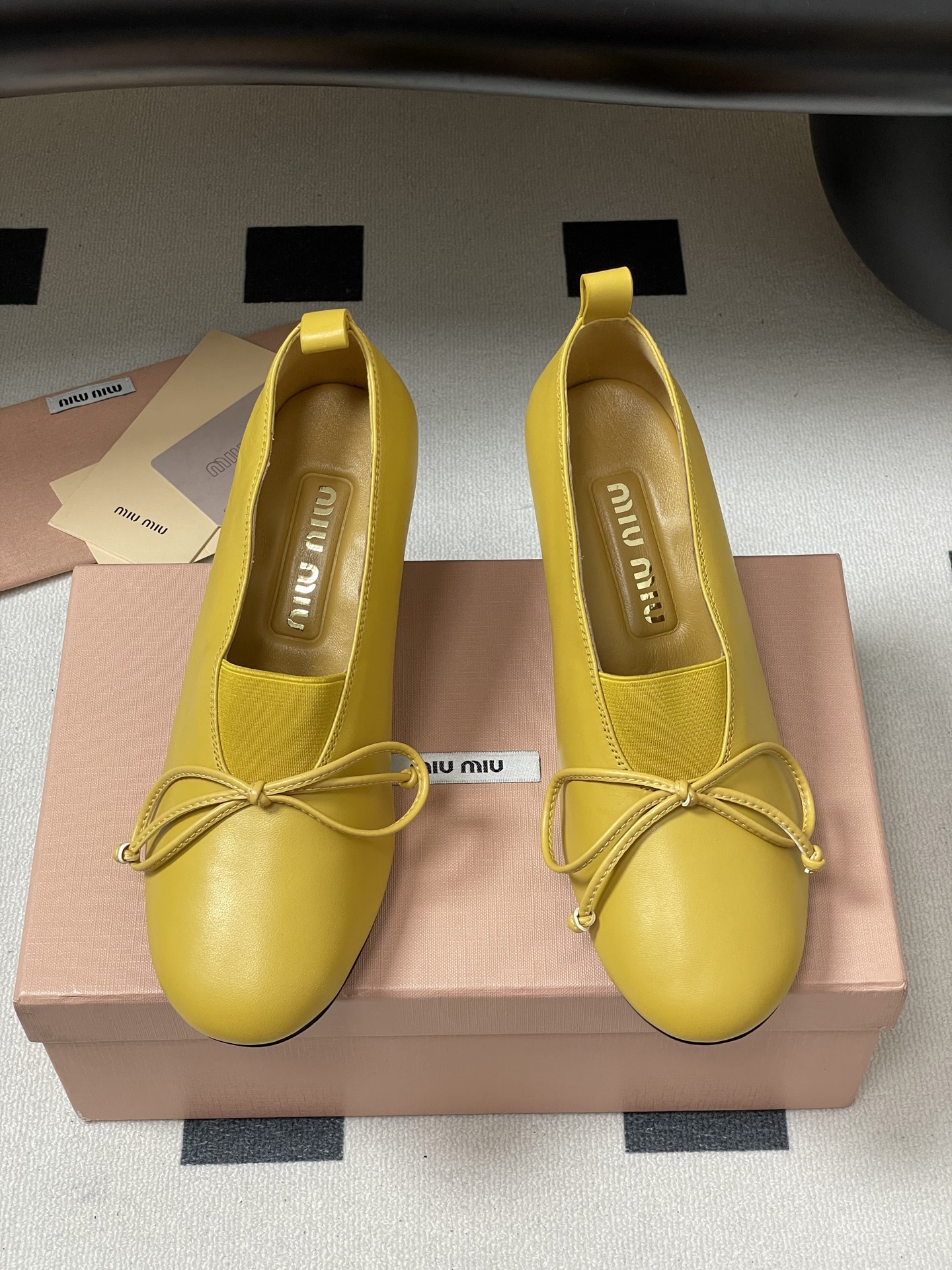 Miu Miu Women's Yellow Leather Block Heel Pumps with Bow Detail 6 i1750194993099 801 0 3