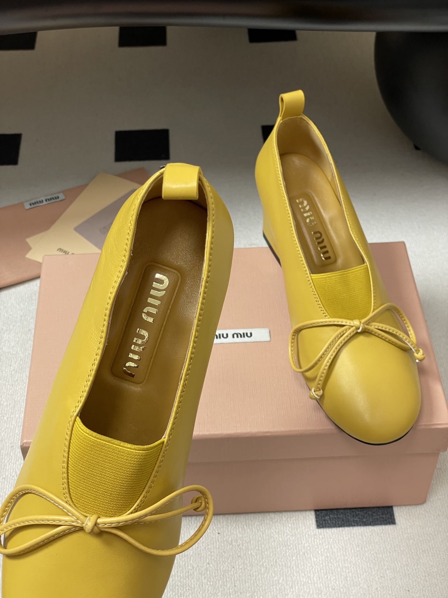 Miu Miu Women's Yellow Leather Block Heel Pumps with Bow Detail 8 i1750194994988 2597 0 4
