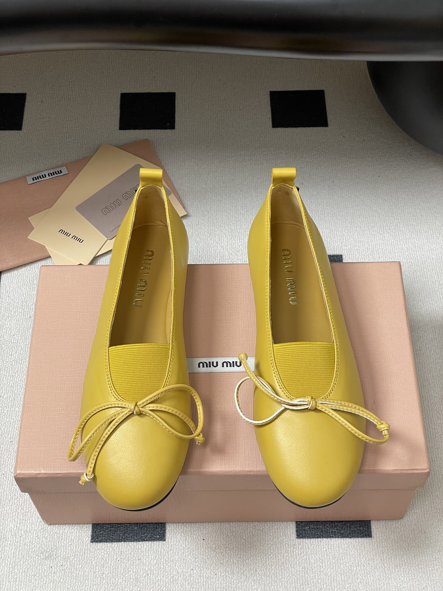 Miu Miu Women's Yellow Leather Ballerinas with Bow Accent, Sizes 35-39 5 i1750195110747 5063 0 5