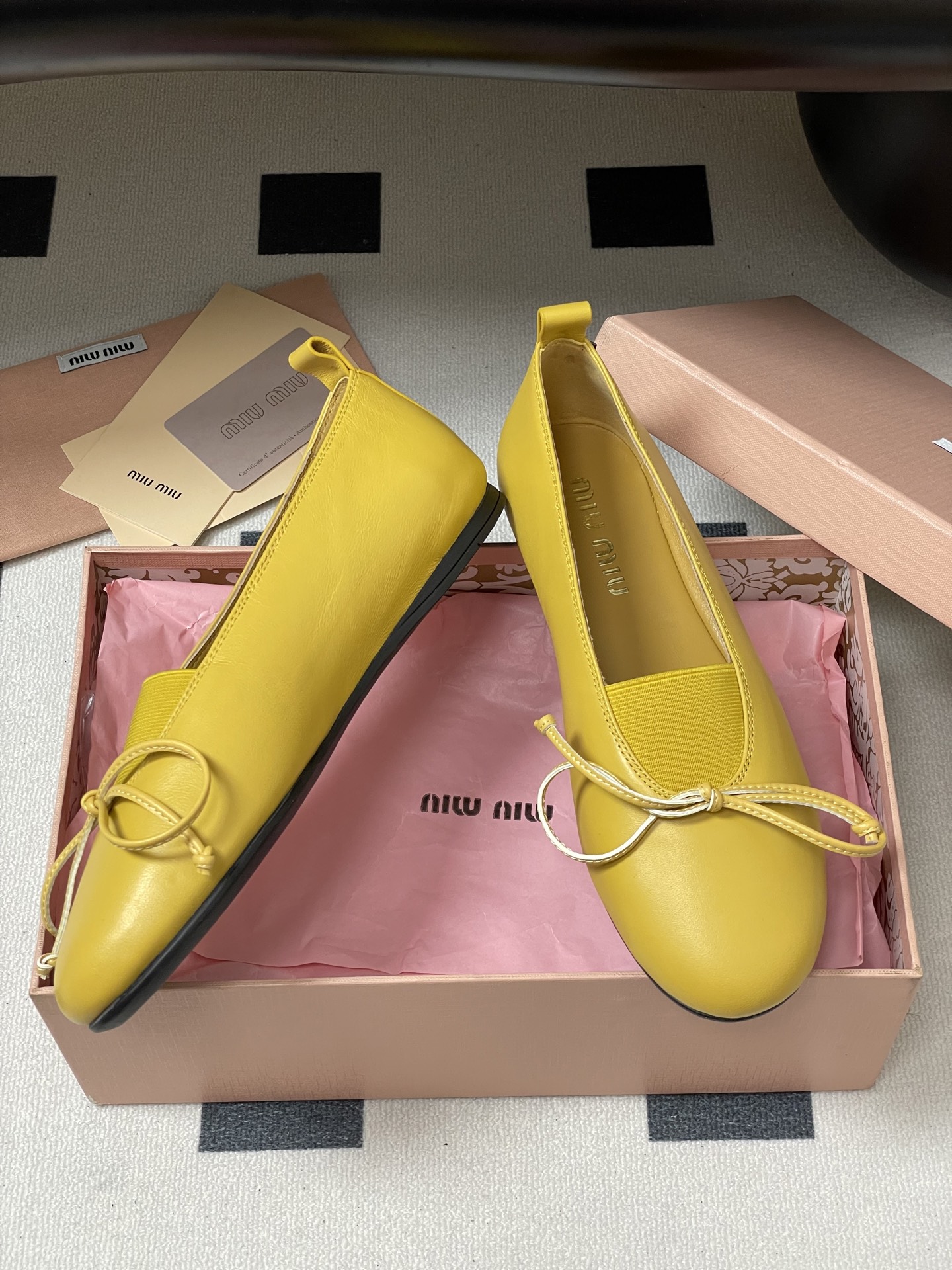 Miu Miu Women's Yellow Leather Ballerinas with Bow Accent, Sizes 35-39 6 i1750195110805 1157 0 4