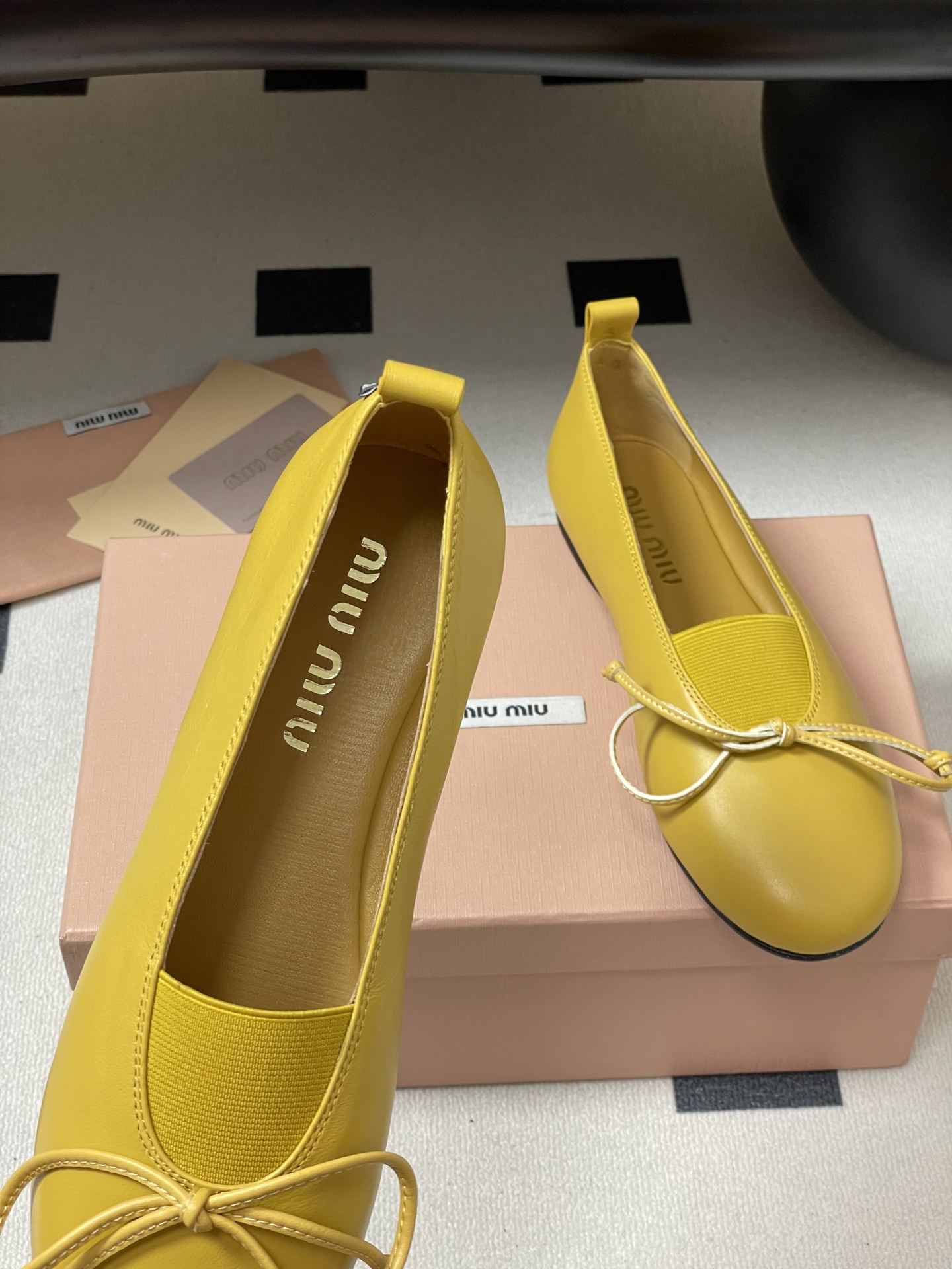 Miu Miu Women's Yellow Leather Ballerinas with Bow Accent, Sizes 35-39 7 i1750195110903 1713 0 6