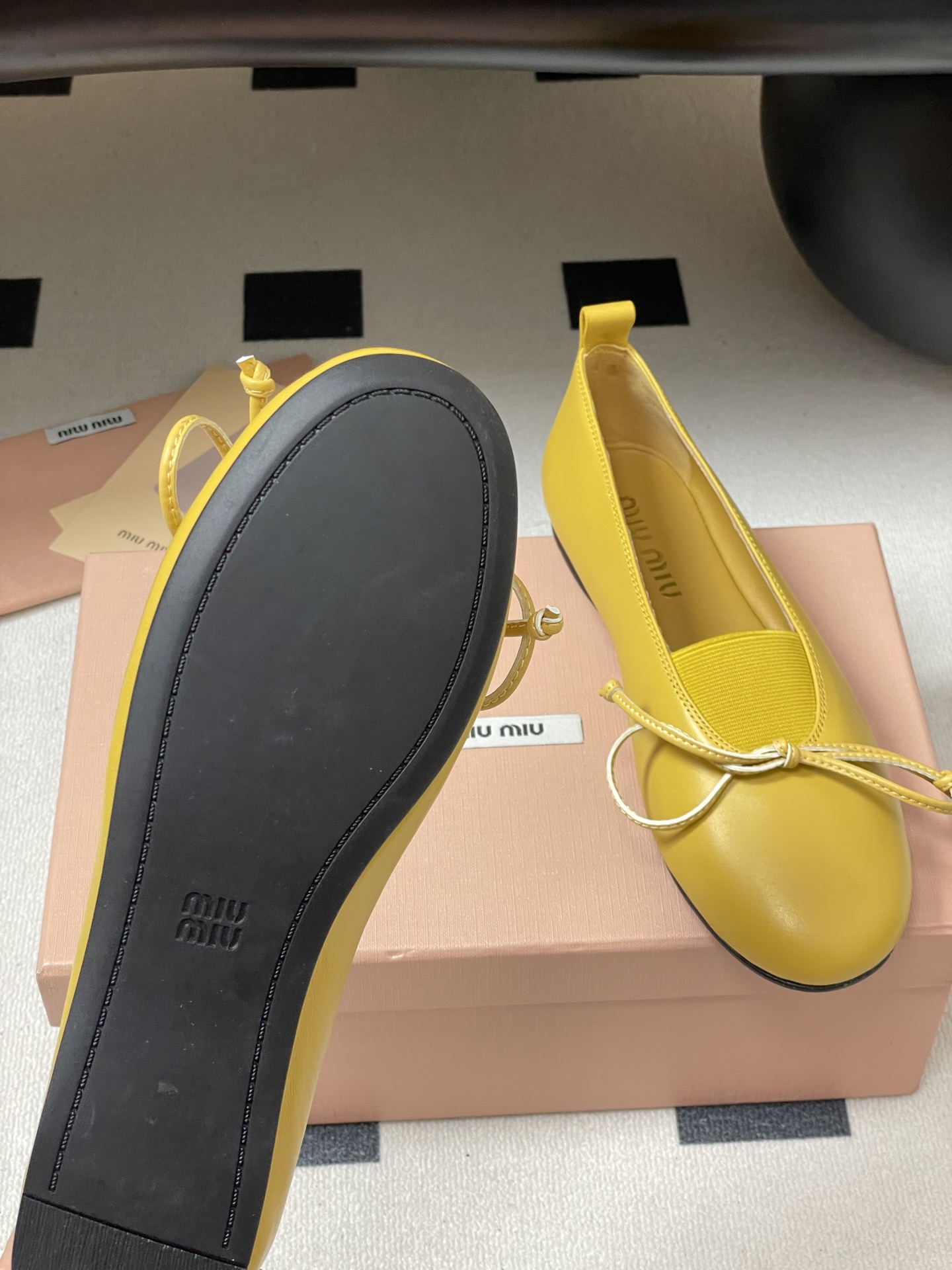 Miu Miu Women's Yellow Leather Ballerinas with Bow Accent, Sizes 35-39 8 i1750195114168 5225 0 7