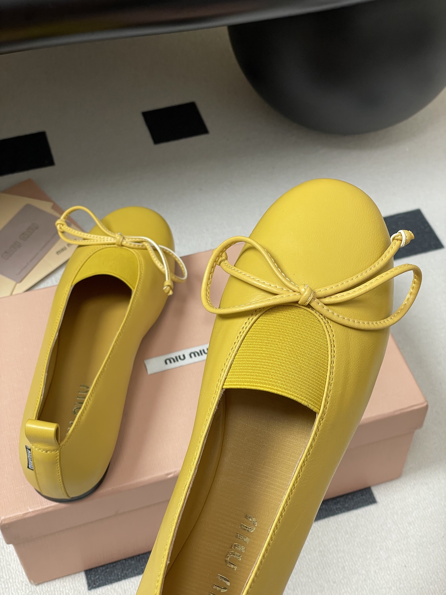 Miu Miu Women's Yellow Leather Ballerinas with Bow Accent, Sizes 35-39 9 i1750195114209 3000 0 8