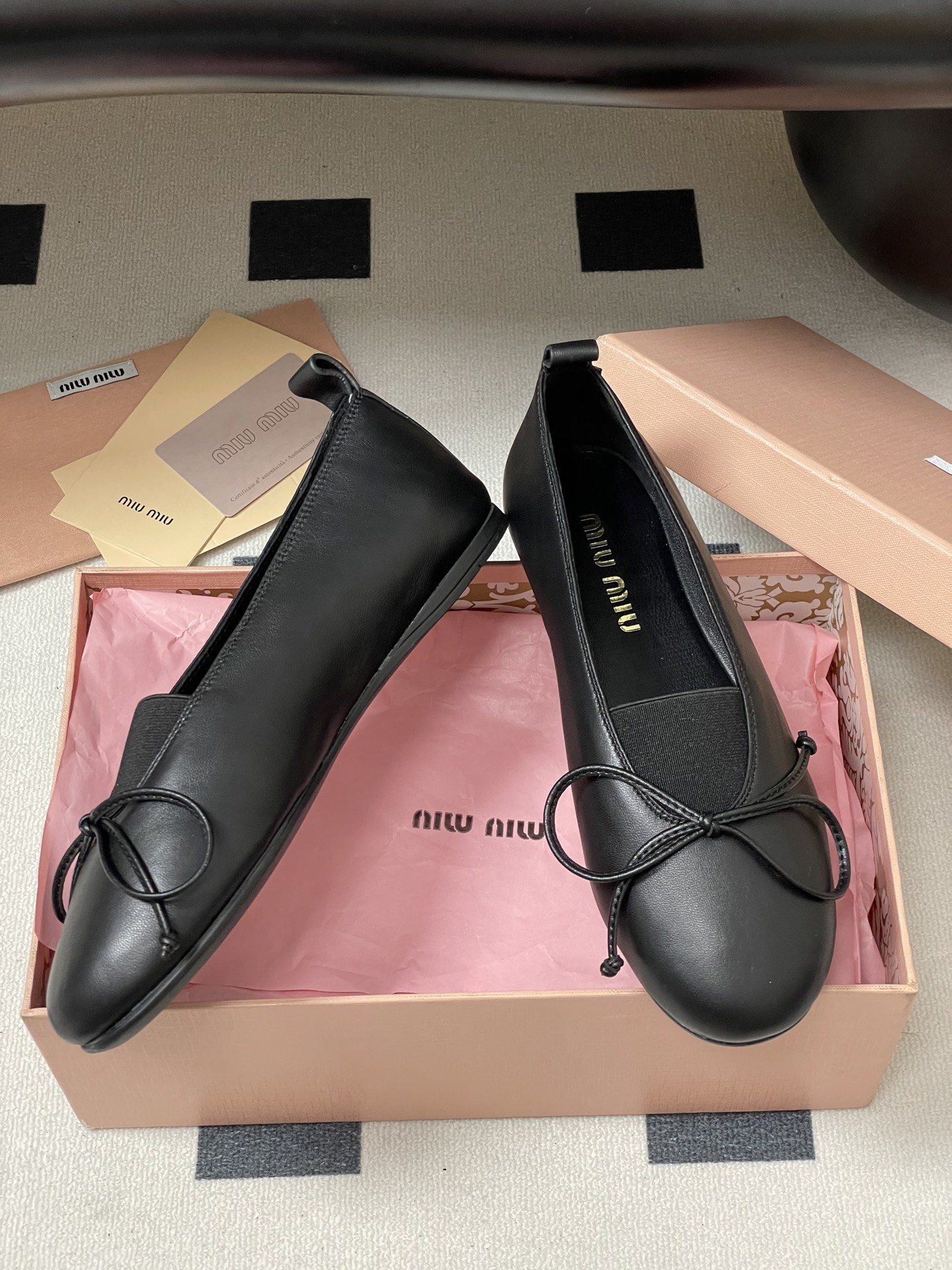 Miu Miu Ballerinas: Round-Toe Bow Flats with Elastic Strap, Leather Shoes 7 i1750195174421 4937 0 5