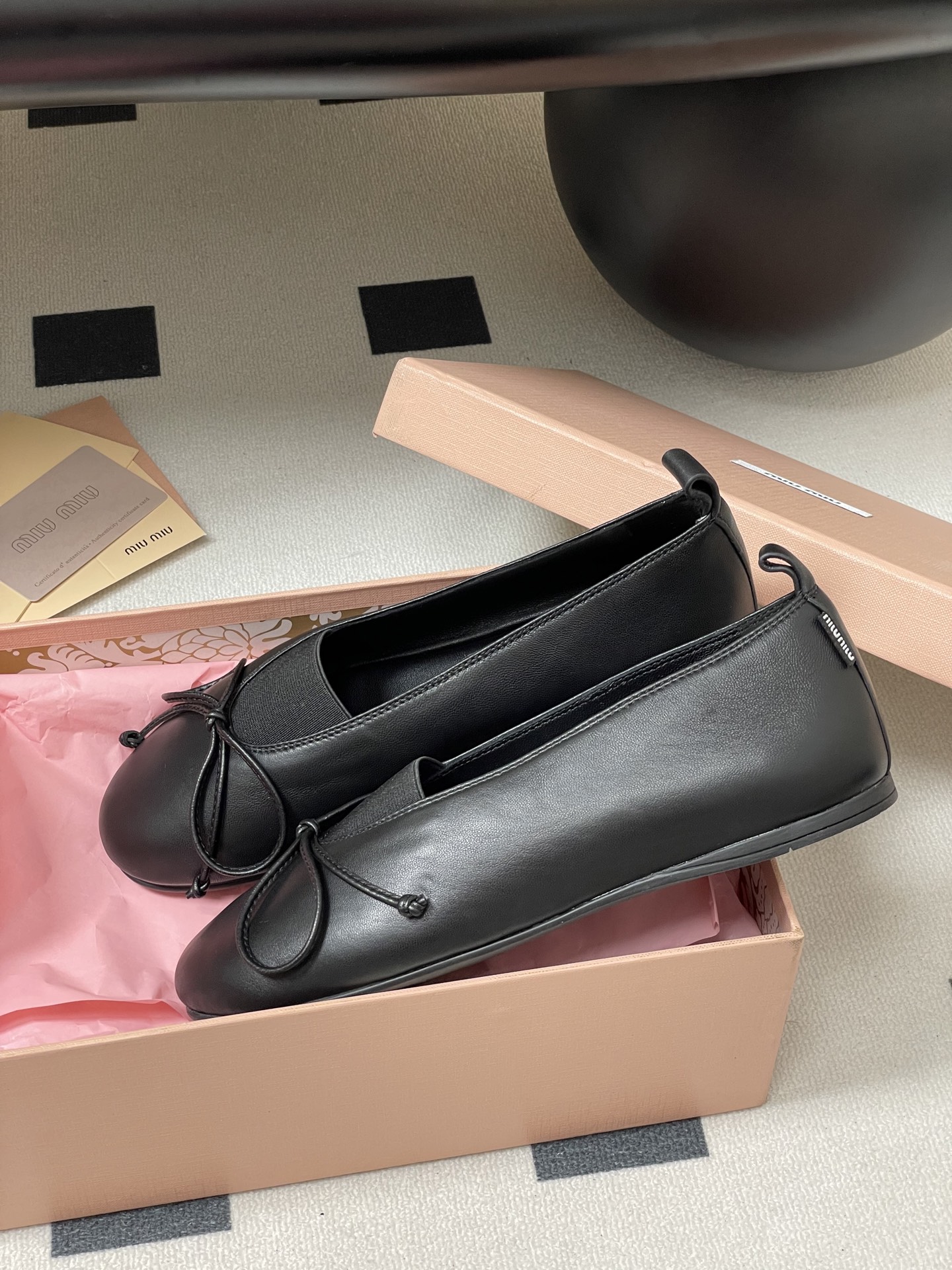 Miu Miu Ballerinas: Round-Toe Bow Flats with Elastic Strap, Leather Shoes 5 i1750195174556 1538 0 4