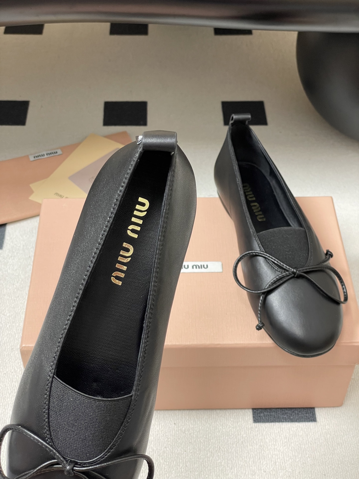 Miu Miu Ballerinas: Round-Toe Bow Flats with Elastic Strap, Leather Shoes 8 i1750195175974 2354 0 1