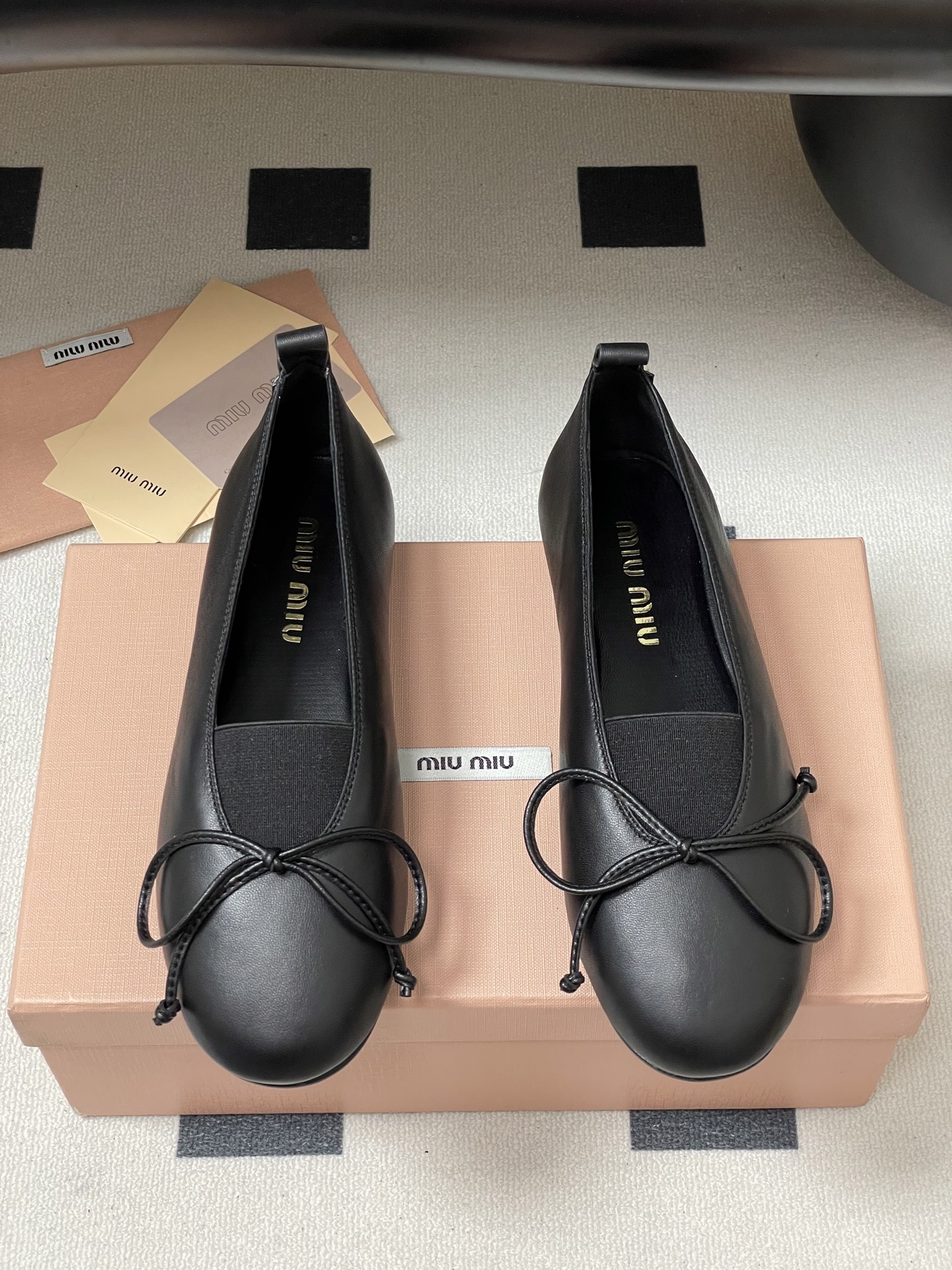 Miu Miu Ballerinas: Round-Toe Bow Flats with Elastic Strap, Leather Shoes 6 i1750195176009 4891 0 0