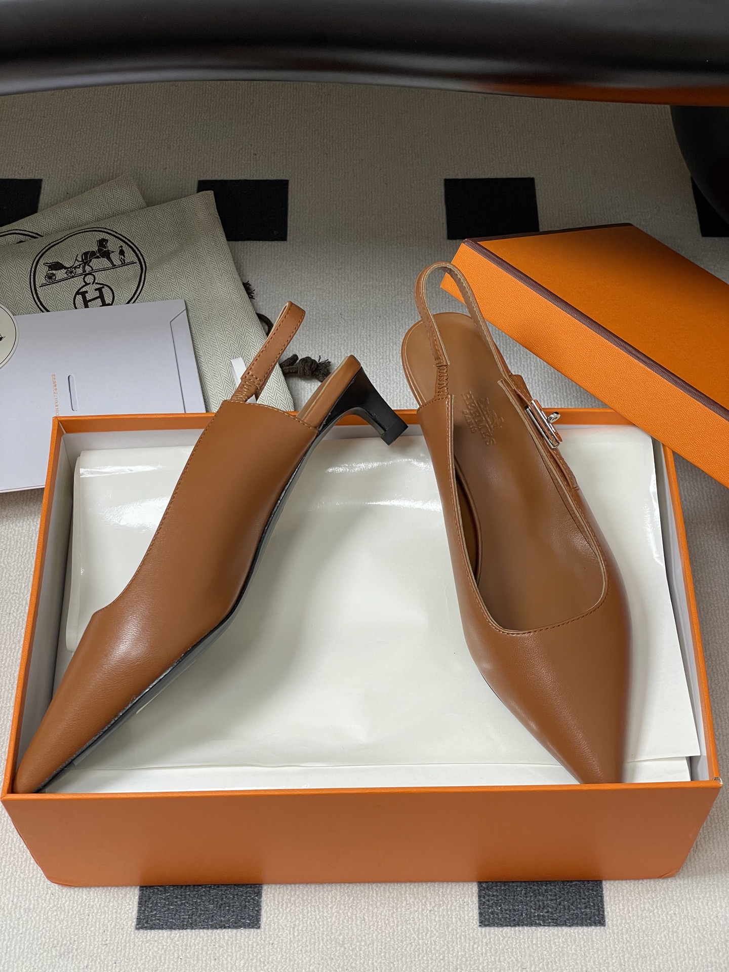 Hermès Pointed Toe Slingback Heels with Kelly Buckle - Nappa Leather 6 i1750281460014 5795 0 8