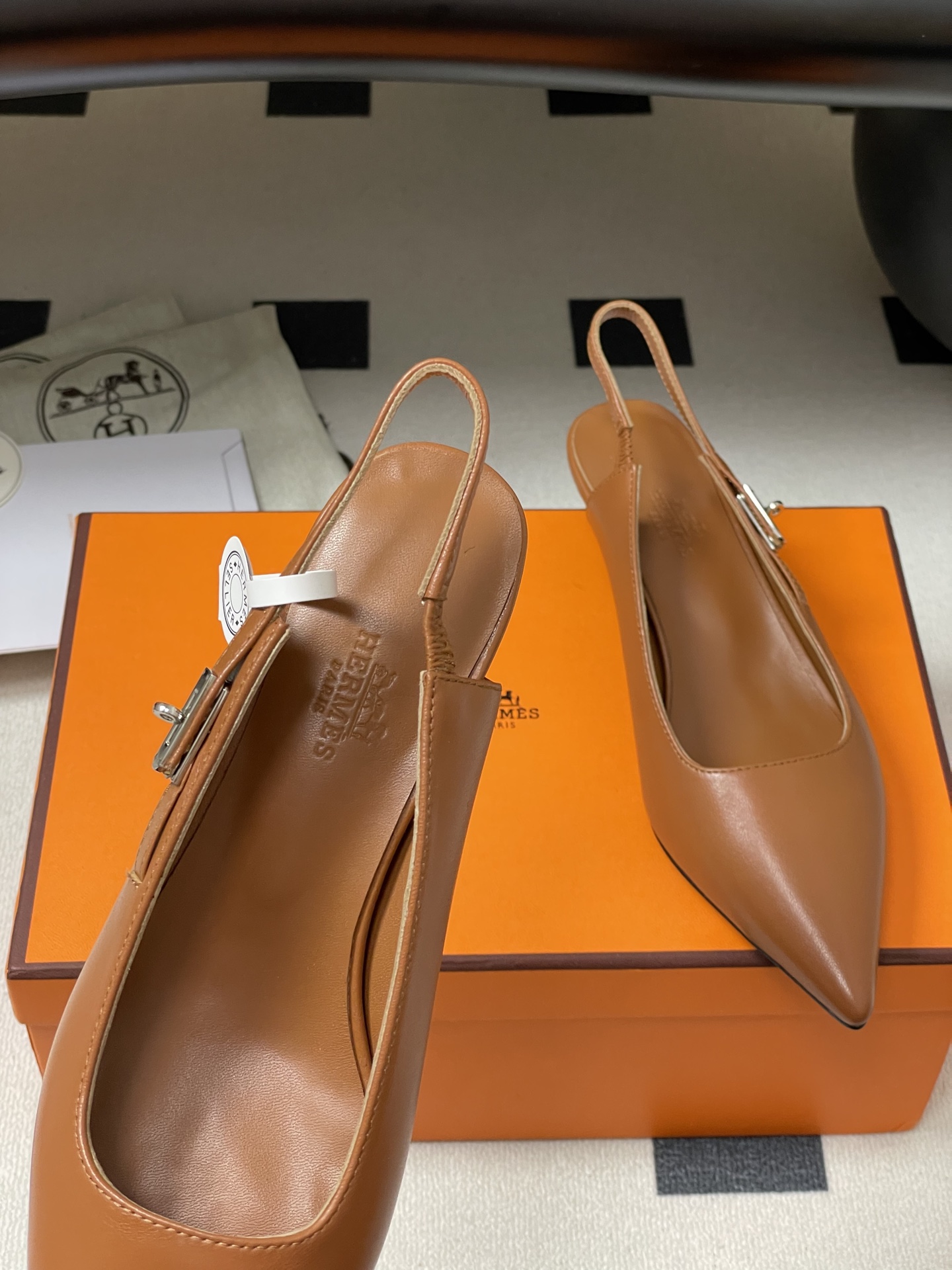 Hermès Pointed Toe Slingback Heels with Kelly Buckle - Nappa Leather 7 i1750281468870 7423 0 4
