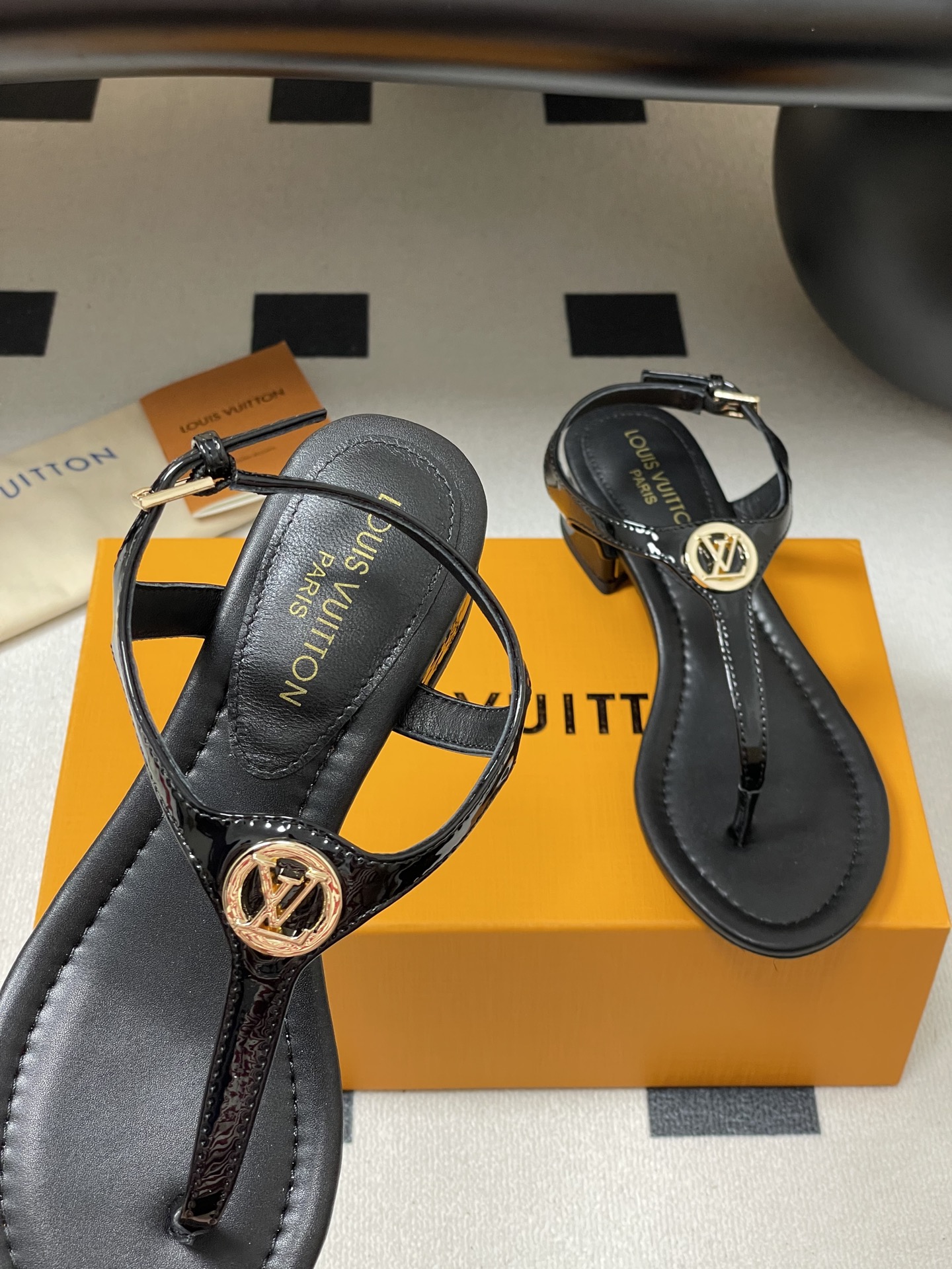 Louis Vuitton Vibe Thong Sandals - Black Leather with Iconic Gold Detailing 8 i1750282122860 7246 0 1