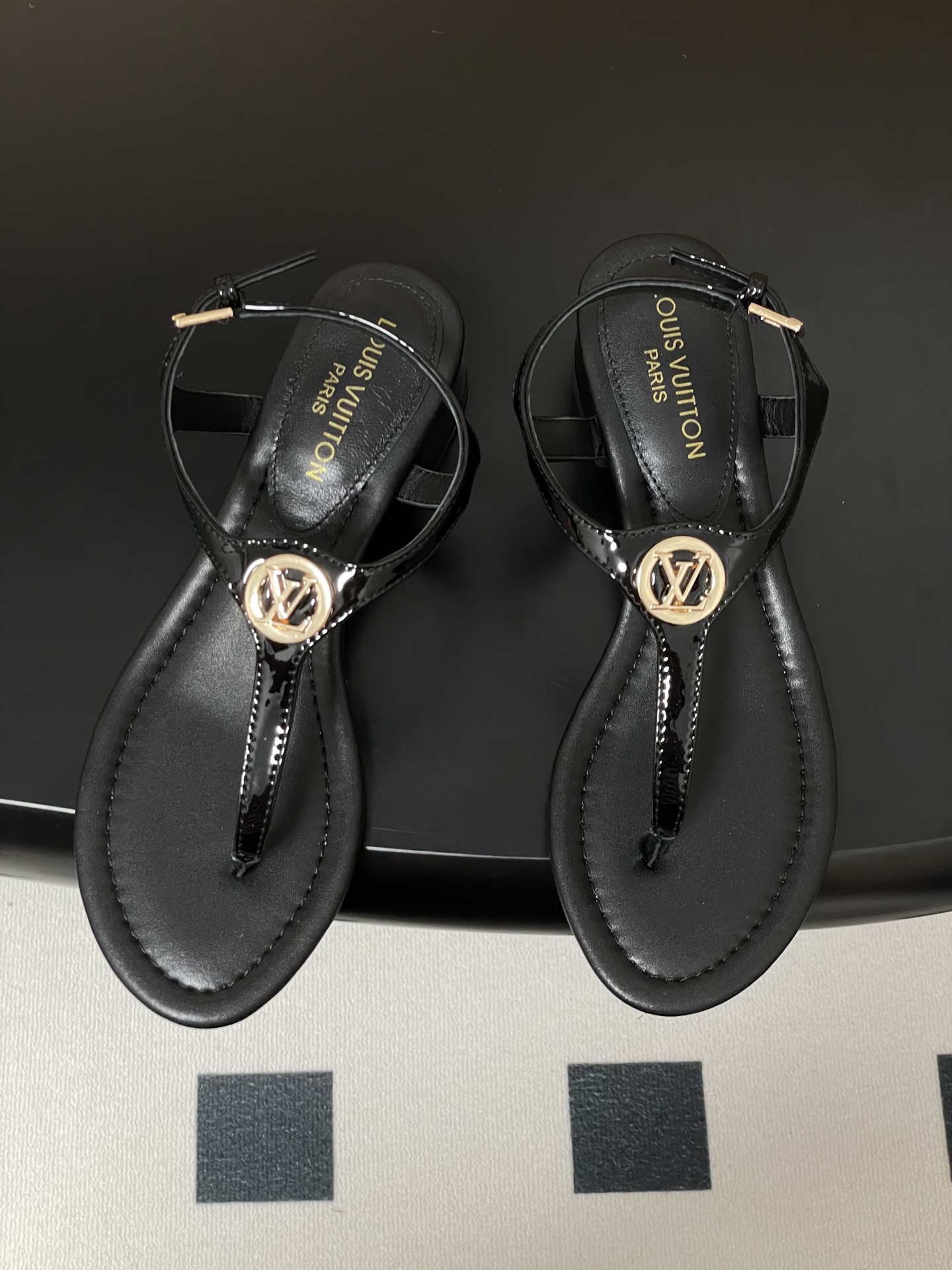 Louis Vuitton Vibe Thong Sandals - Black Leather with Iconic Gold Detailing 3 i1750282123321 8020 0 8