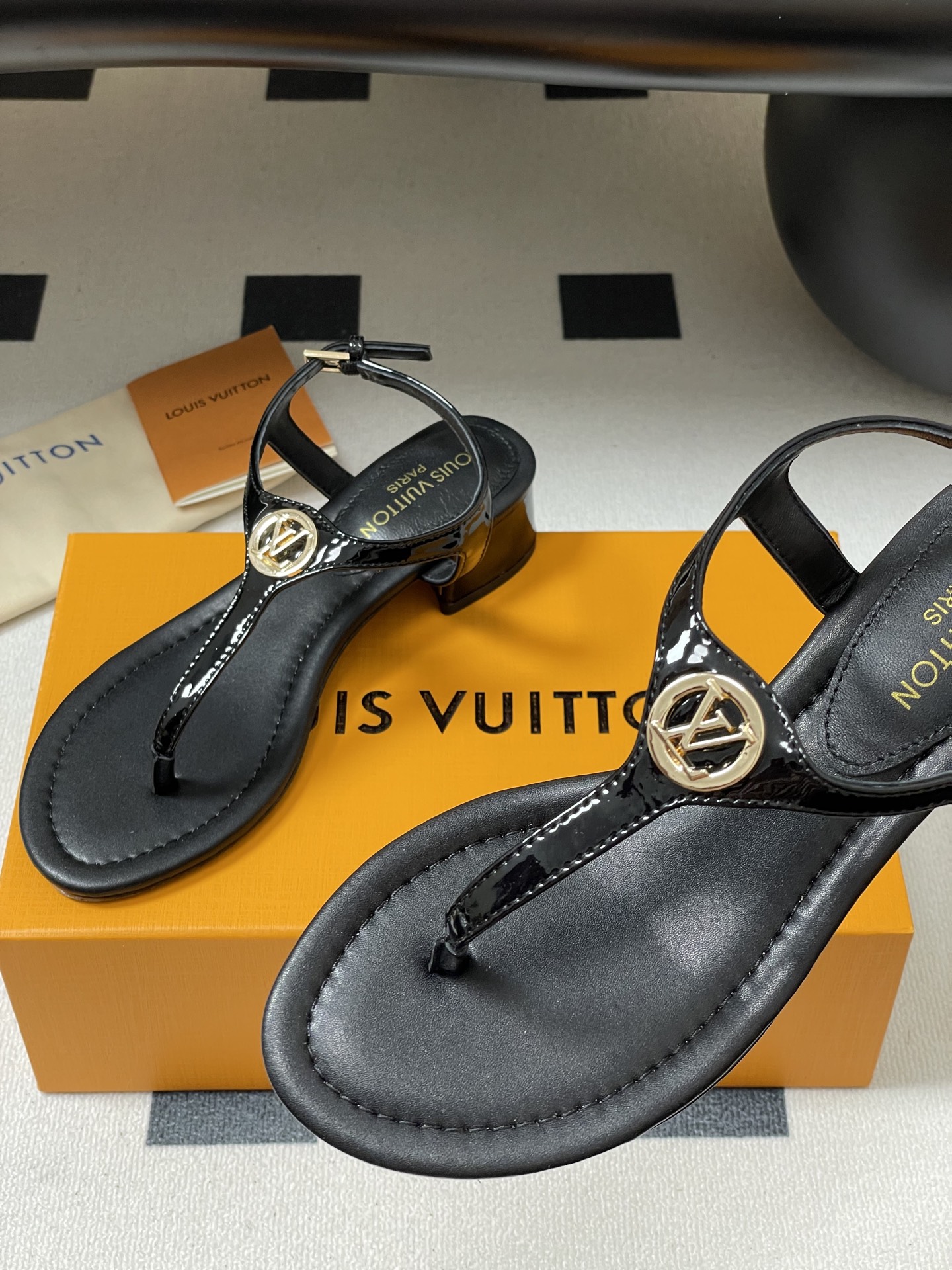 Louis Vuitton Vibe Thong Sandals - Black Leather with Iconic Gold Detailing 10 i1750282125207 4693 0 3