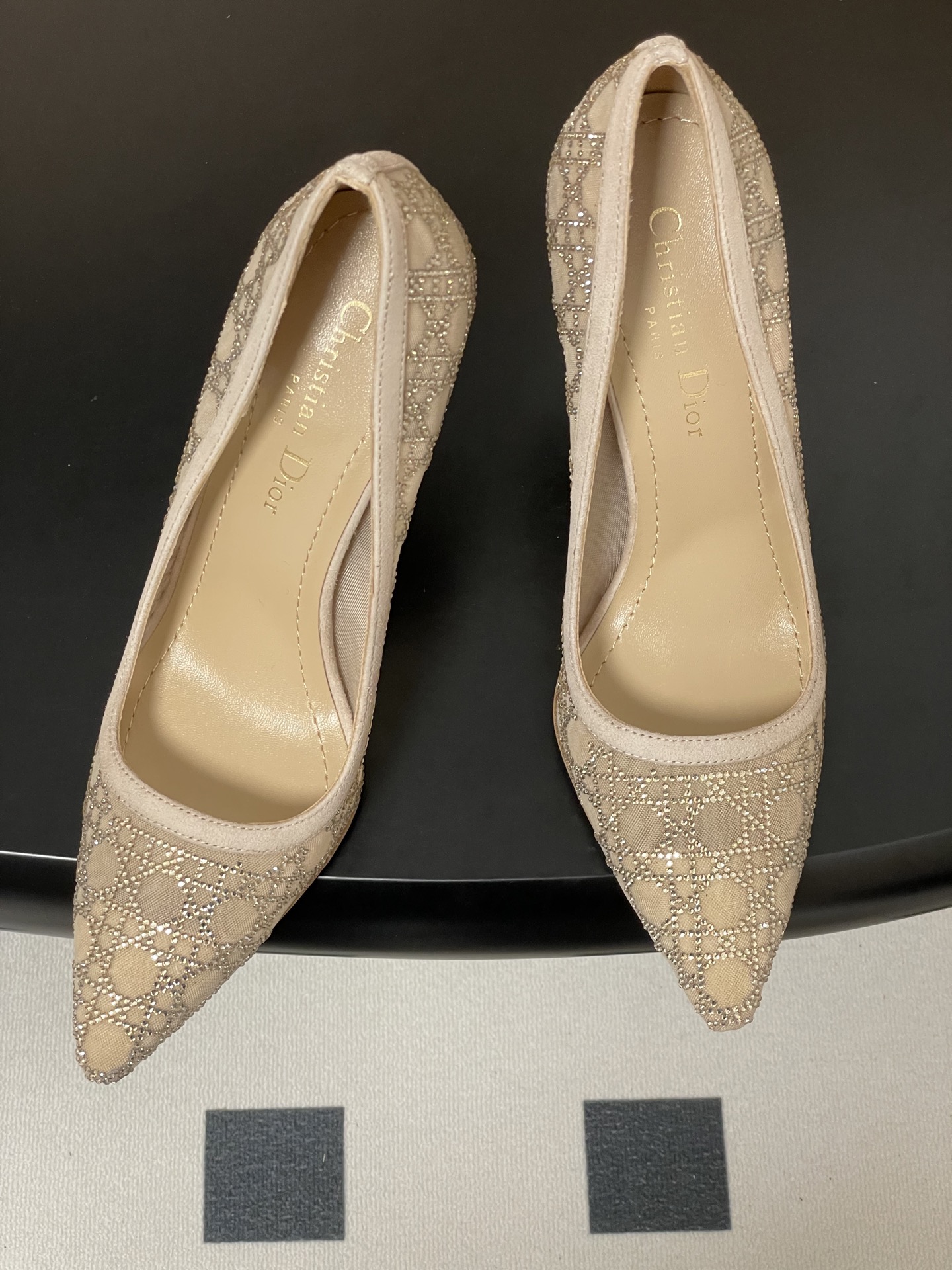 Dior 25ss早春新款Dior 迪奥D-Capture璀璨星河系列 藤格纹烫钻网纱水晶钻高跟单鞋小猫跟后空凉鞋尖头高跟穆勒鞋猫跟包头半拖鞋婚鞋