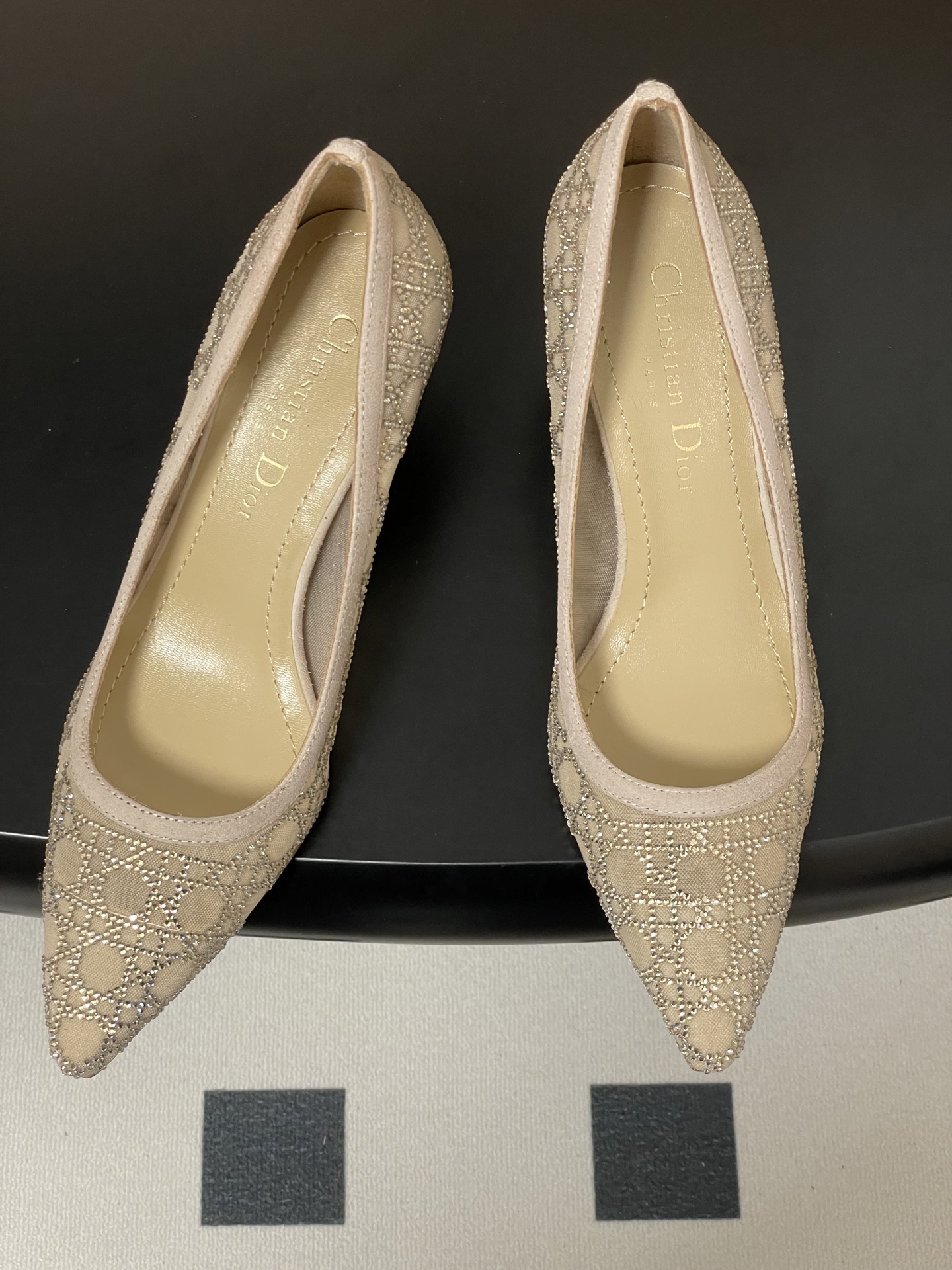 Dior 25ss早春新款Dior 迪奥D-Capture璀璨星河系列 藤格纹烫钻网纱水晶钻高跟单鞋小猫跟后空凉鞋尖头高跟穆勒鞋猫跟包头半拖鞋婚鞋