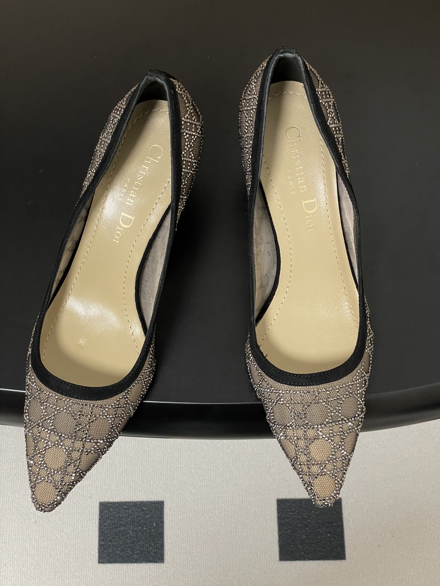 Dior 25ss早春新款Dior 迪奥D-Capture璀璨星河系列 藤格纹烫钻网纱水晶钻高跟单鞋小猫跟后空凉鞋尖头高跟穆勒鞋猫跟包头半拖鞋婚鞋