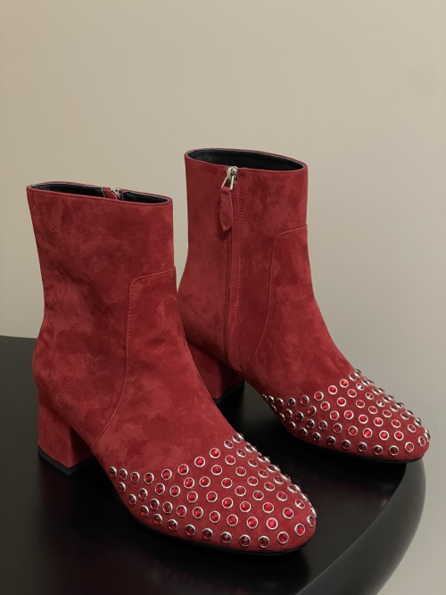 ALAIA Suede Leather Crystal Ankle Boots,Side Zipper Heeled Boots for Women 1 ALAIA Suede Leather Crystal Ankle Boots,Side Zipper Heeled Boots for Women