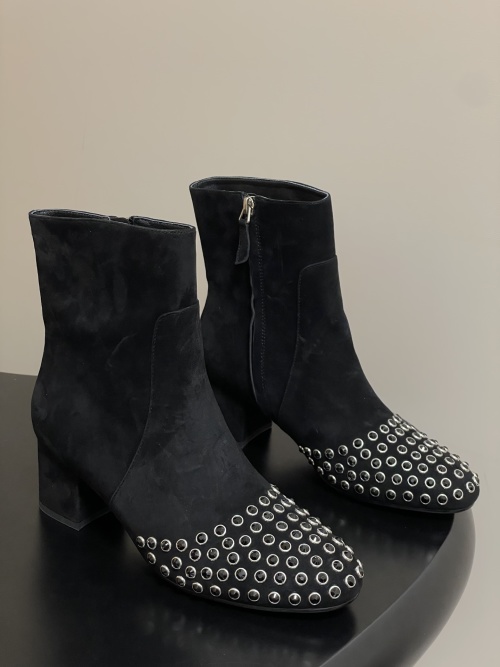 ALAIA Suede Crystal Embellished Ankle Boots, Black Calfskin Block Heel Booties 1 ALAIA Suede Crystal Embellished Ankle Boots, Black Calfskin Block Heel Booties