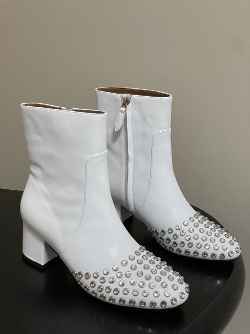 ALAÏA Crystal-Embellished Leather Ankle Boots, White Calf Leather, 5.5cm Heel 1 ALAÏA Crystal-Embellished Leather Ankle Boots, White Calf Leather, 5.5cm Heel
