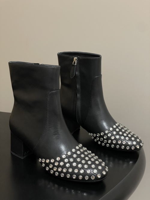 ALAIA Rhinestone Embellished Leather Ankle Boots, Black, Block Heel 1 ALAIA Rhinestone Embellished Leather Ankle Boots, Black, Block Heel