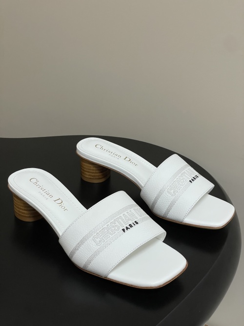 Dior Dway Heeled Slides - White Leather with 'Christian Dior' Embroidery 1 Dior Dway Heeled Slides - White Leather with 'Christian Dior' Embroidery