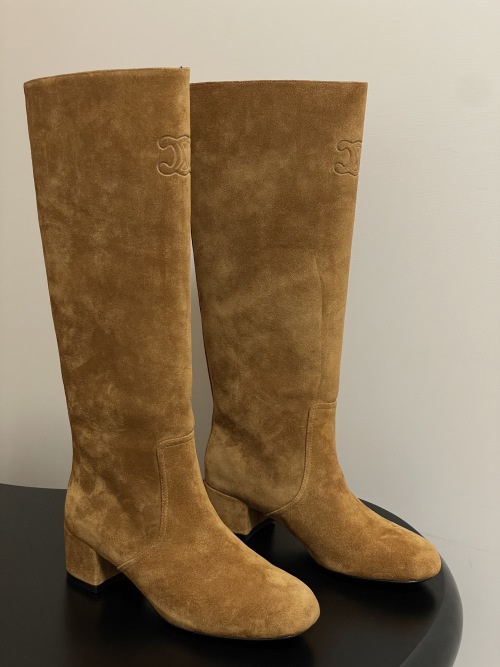Celine Women's Brown Suede Triomphe Heeled Knee High Boots Size 35-39 1 Celine Women's Brown Suede Triomphe Heeled Knee High Boots Size 35-39