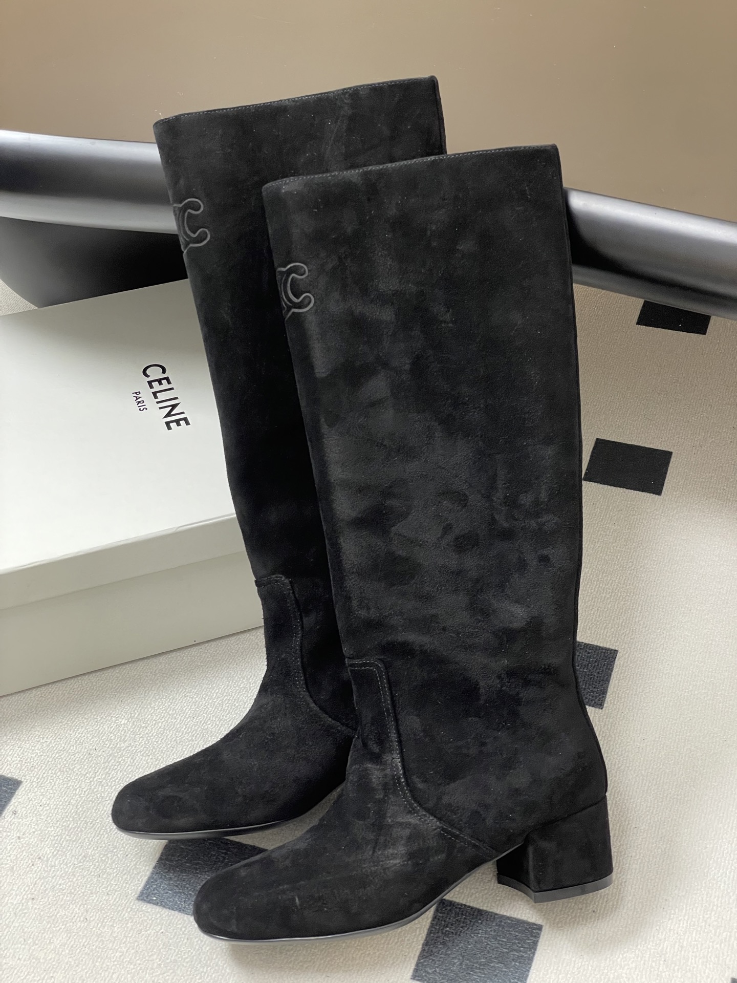 Celine Women's Triomphe Vintage Suede Chunky Heel Ankle Boots 5 i1754941060574 4929 0 3