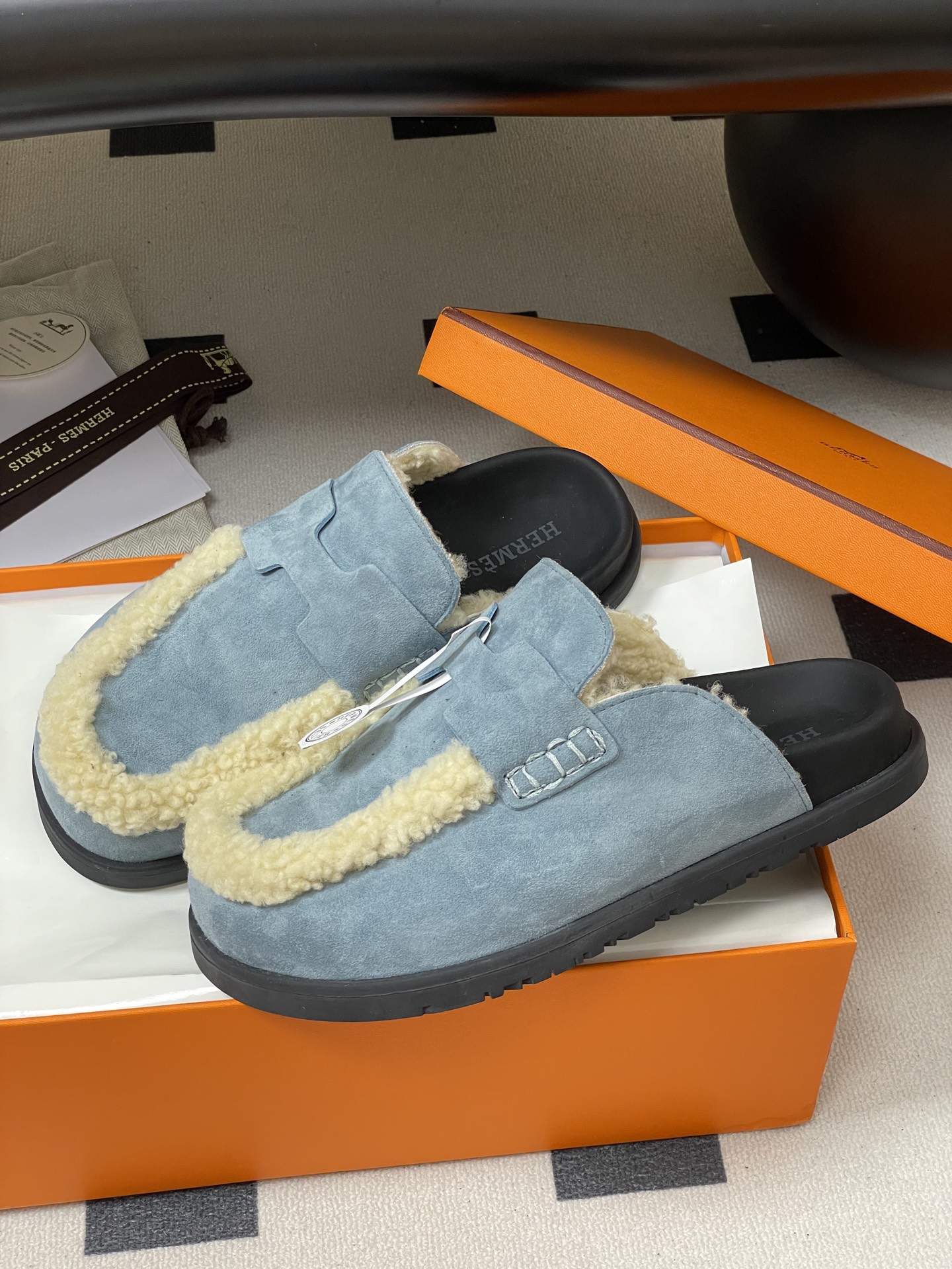 Hermès Hermes 爱马仕 H家 Go穆勒鞋系列 款二舅拖鞋穆勒羊毛半拖鞋休闲懒人鞋勃肯毛拖鞋