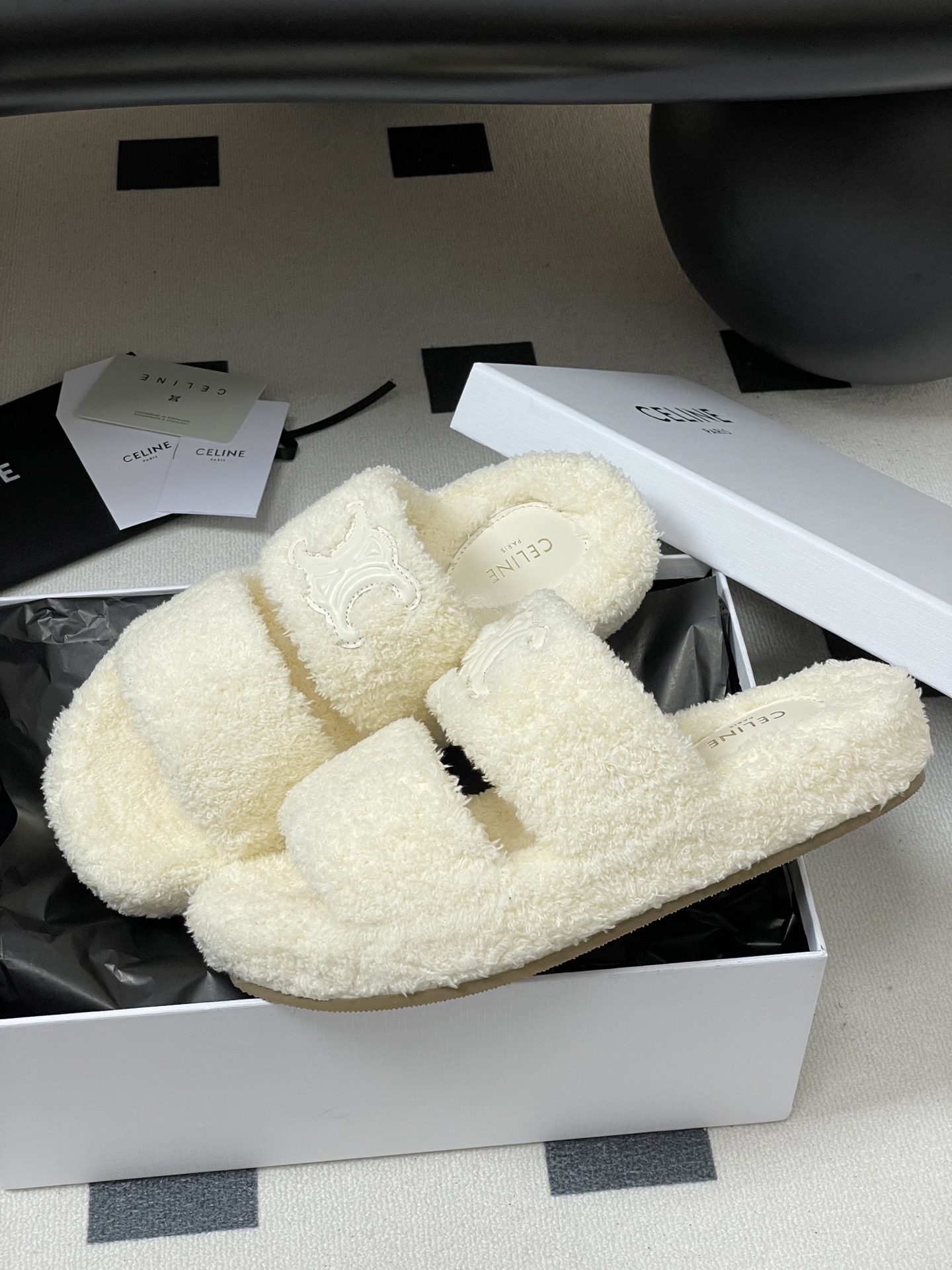 Celine CELINE赛琳 25S秋冬新款 凯旋门毛毛鞋厚底毛拖鞋