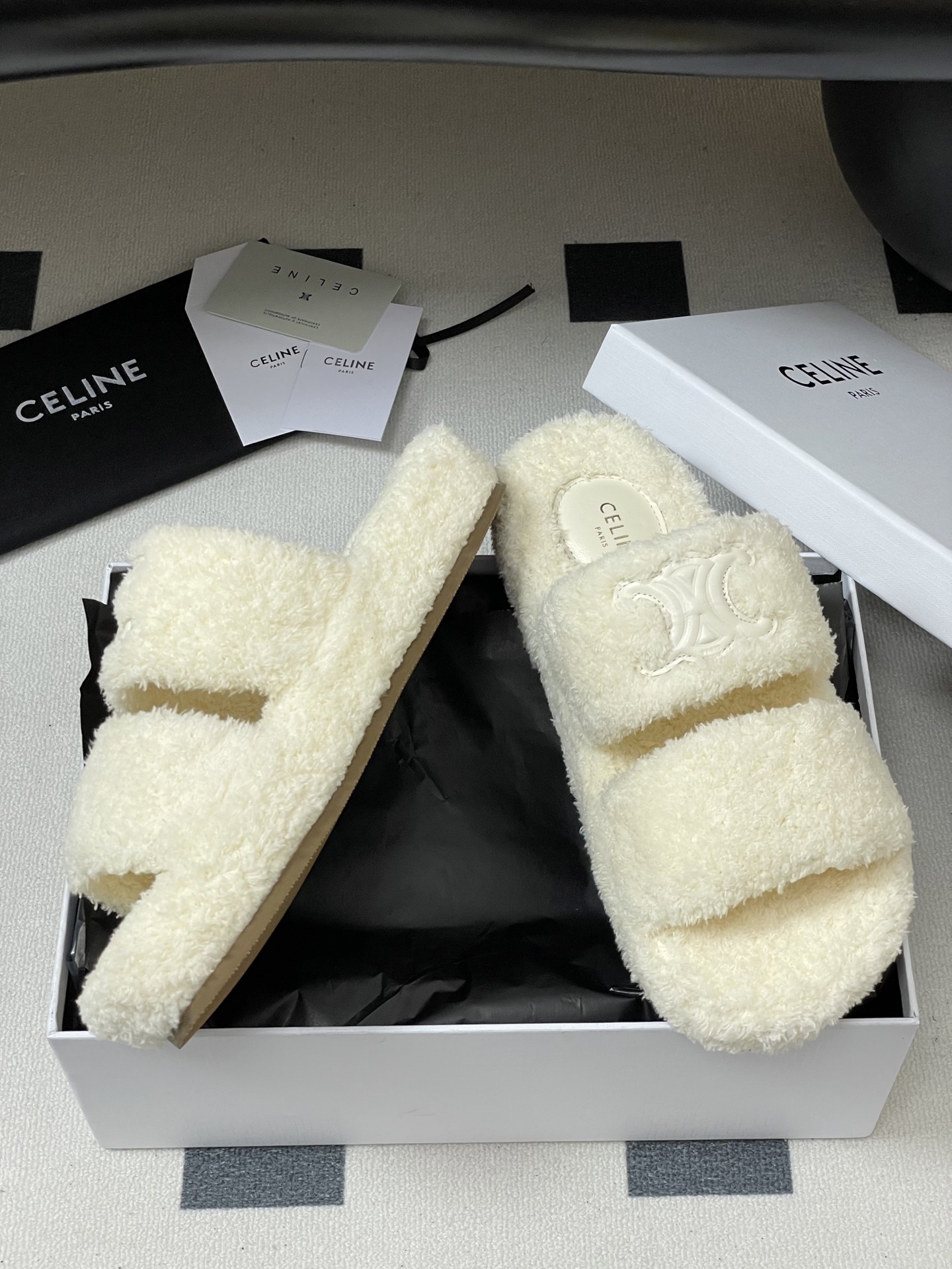 Celine CELINE赛琳 25S秋冬新款 凯旋门毛毛鞋厚底毛拖鞋