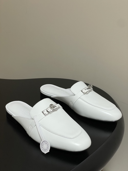 Hermes Women's Oz Mule with Kelly Buckle in White Leather 1 Hermes Women's Oz Mule with Kelly Buckle in White Leather