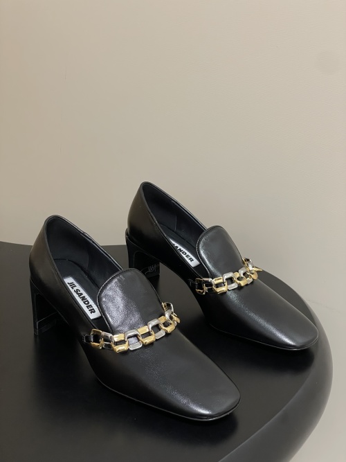 Jil Sander Two-Tone Knotted Chain Loafers Square Toe Slip-On High Heel Shoes 1 Jil Sander Two-Tone Knotted Chain Loafers Square Toe Slip-On High Heel Shoes