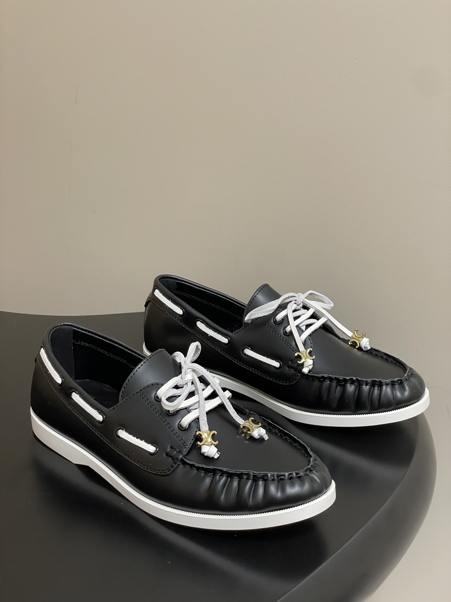 Celine Bateau Leather Boat Shoes Women's Loafers Lace-Up Flats