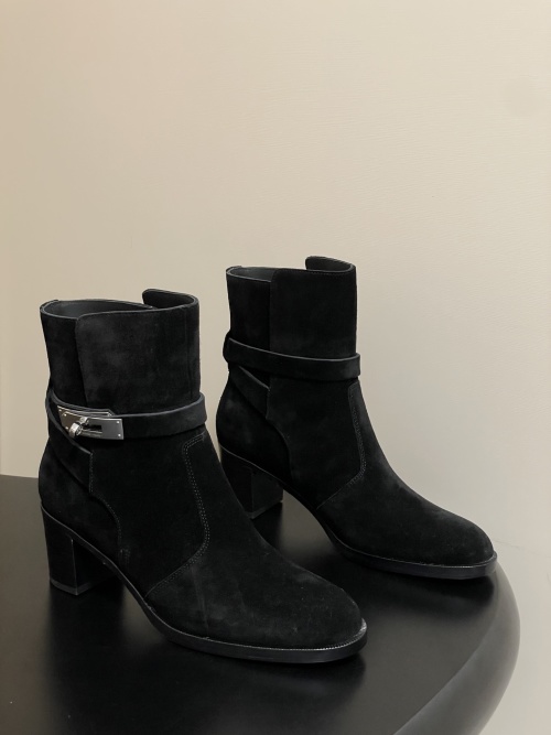 Hermes Frenchie Ankle Boots - Classic Kelly Buckle Suede High Heel Booties 1 Hermes Frenchie Ankle Boots - Classic Kelly Buckle Suede High Heel Booties