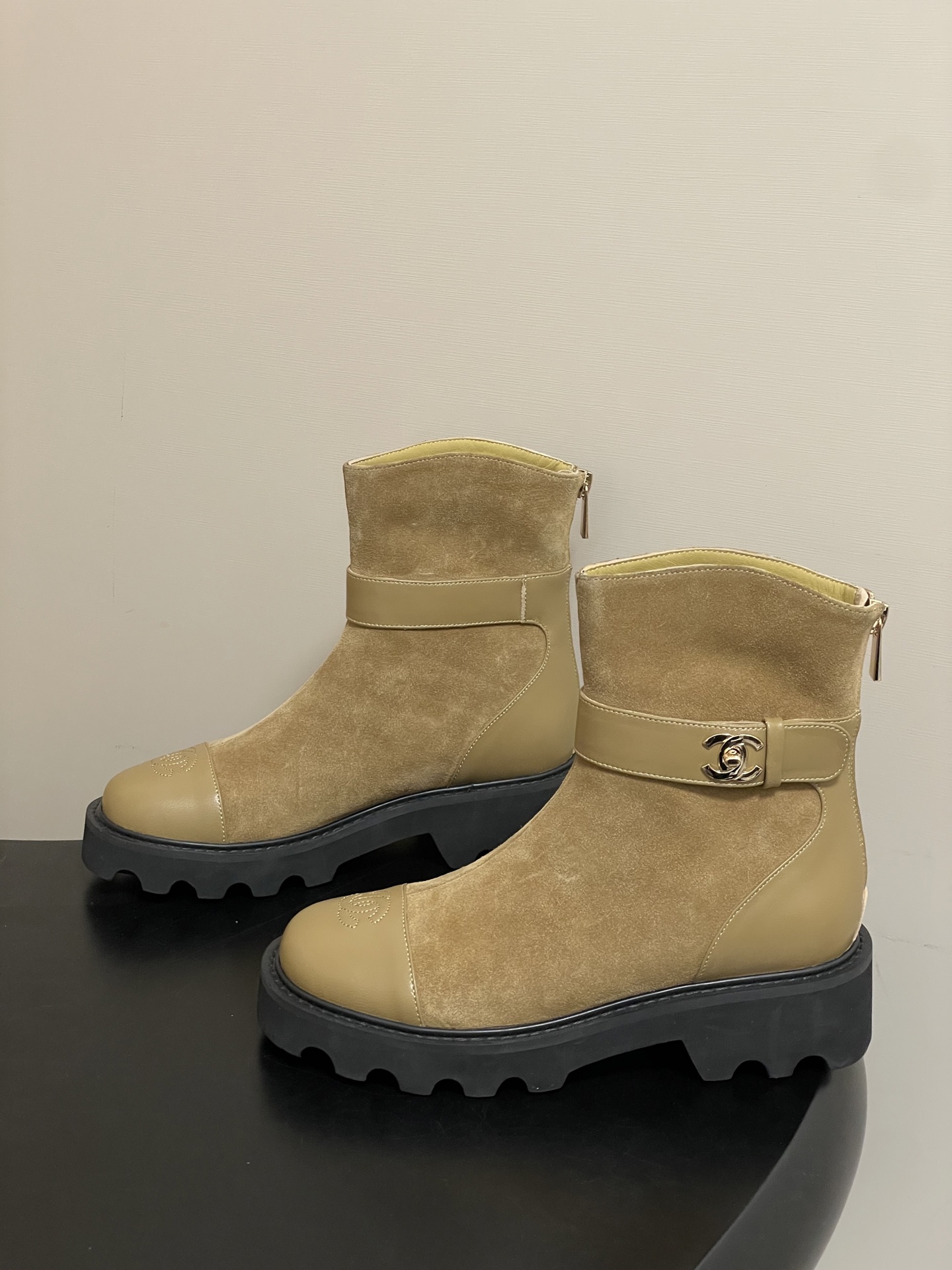 Chanel Suede Ankle Boots with CC Buckle - Elegant Two-Tone Design 4 i1764790473615 1258 0 2