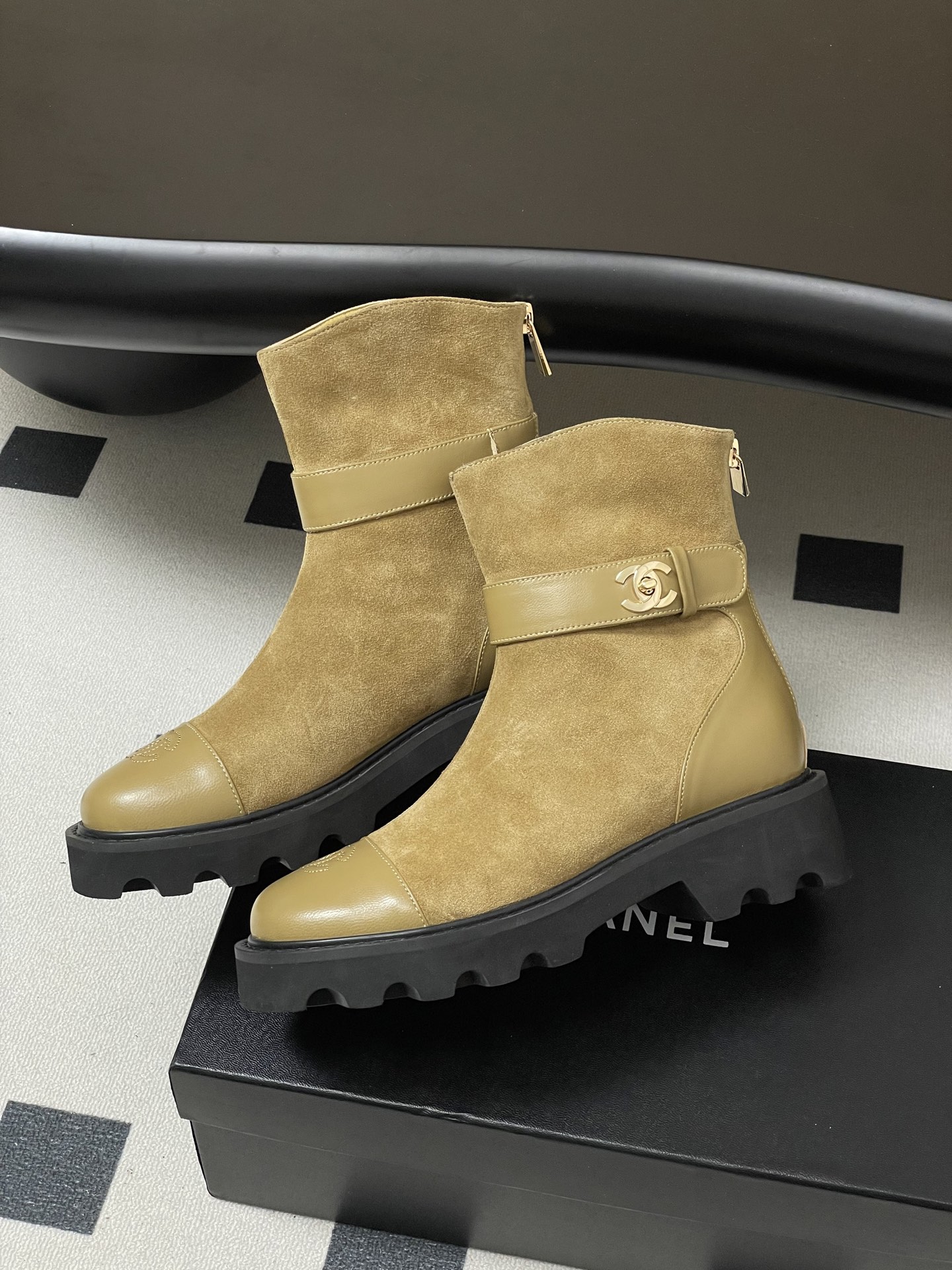 Chanel Suede Ankle Boots with CC Buckle - Elegant Two-Tone Design 5 i1764790477902 3385 0 3