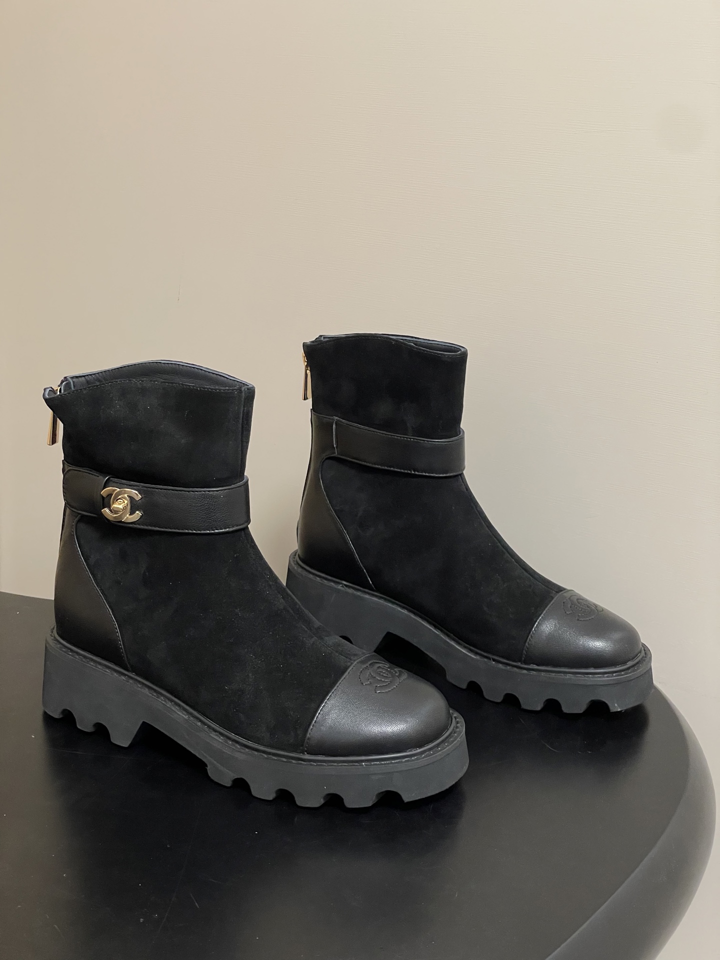 Chanel Suede Ankle Boots with CC Buckle – Chic Winter Fashion