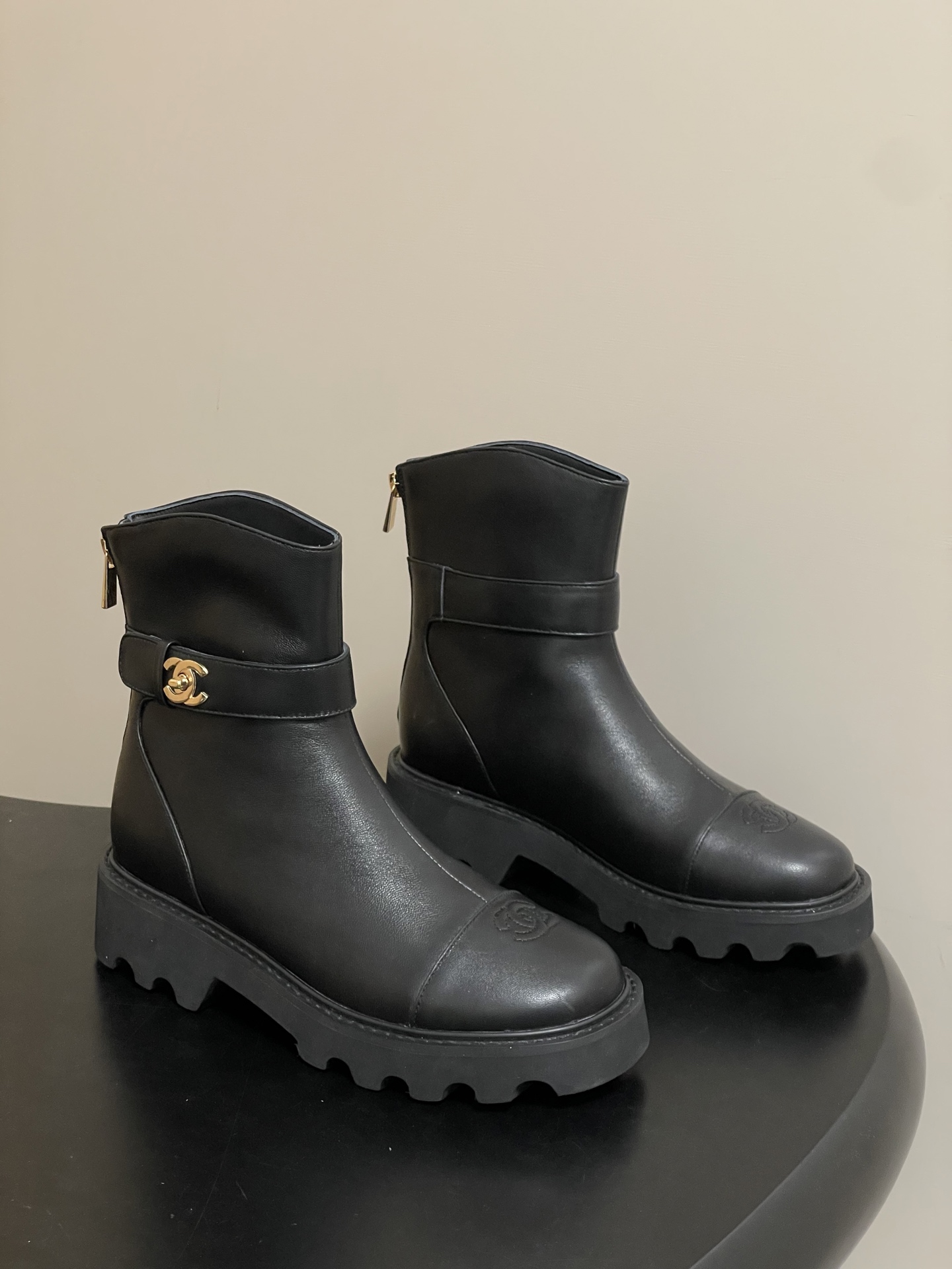 Chanel Suede Ankle Boots with CC Buckle – Elegant Two-Tone Design