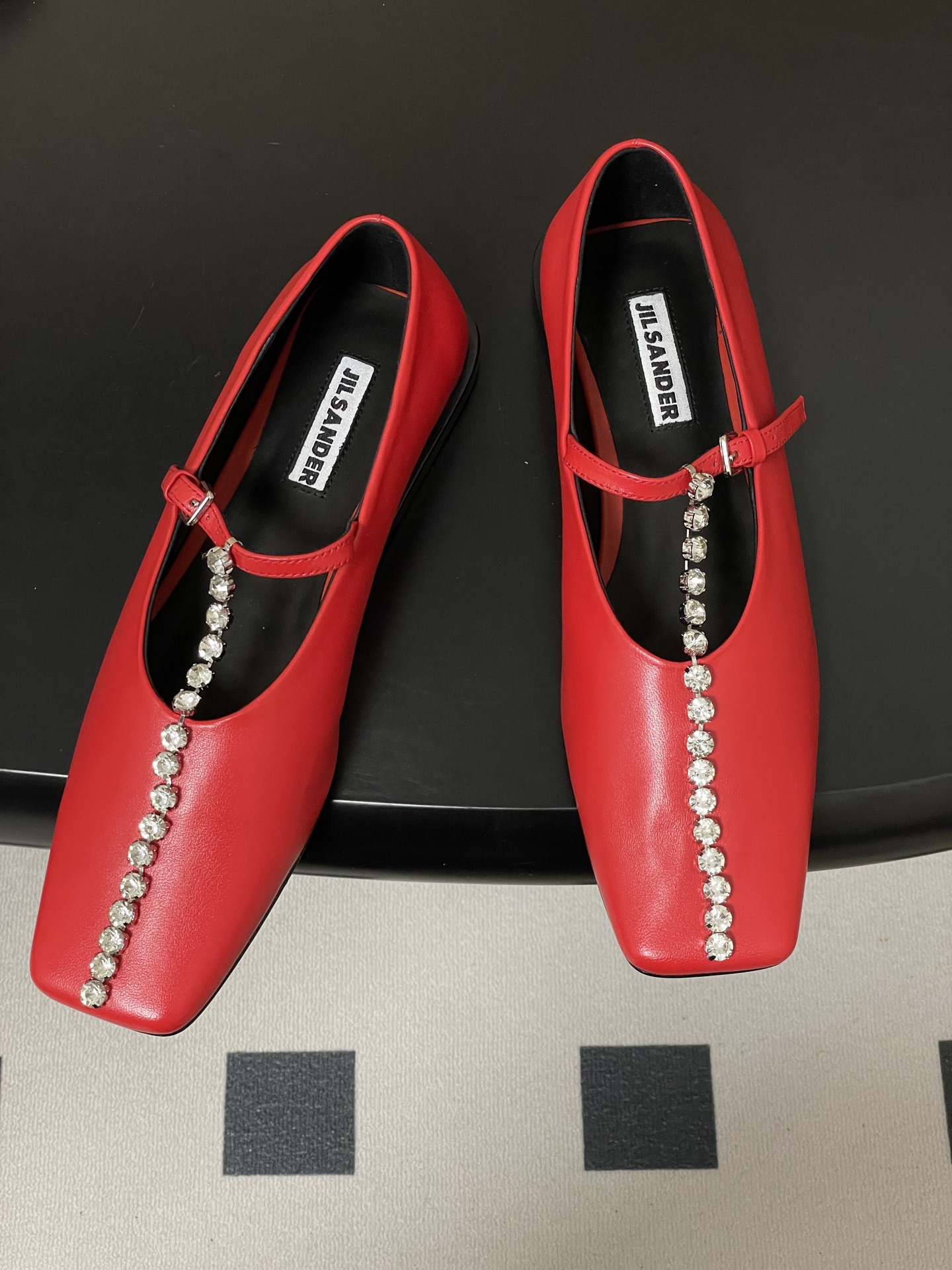 Unknown JIL SANDER 吉尔桑达 26Fw春夏新款 方头水晶钻链条T字玛丽珍鞋极简风一字扣带平底芭蕾舞单鞋
