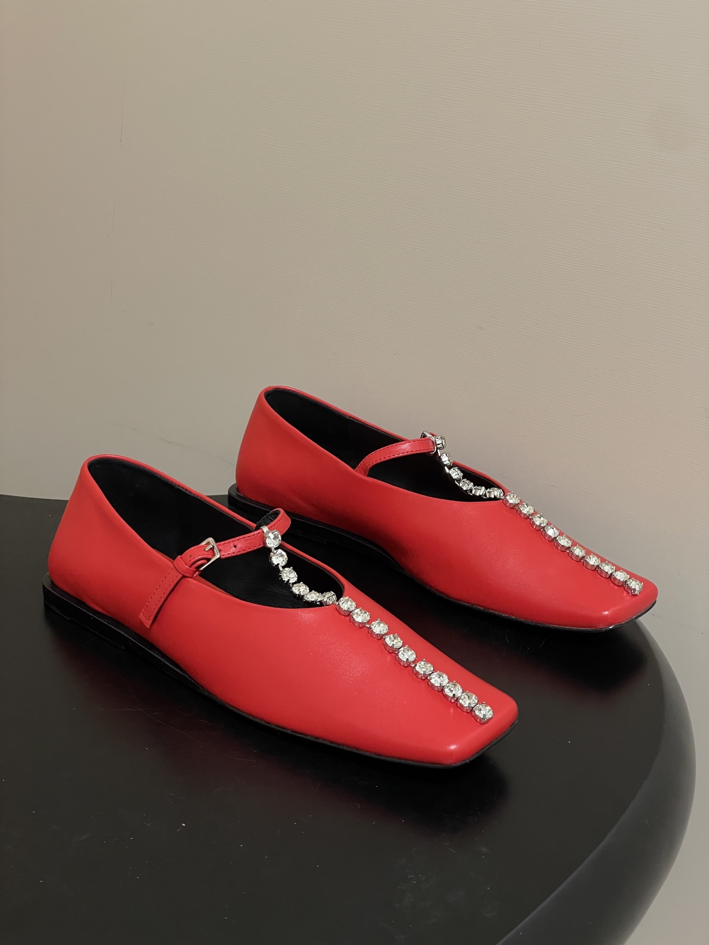 Unknown JIL SANDER 吉尔桑达 26Fw春夏新款 方头水晶钻链条T字玛丽珍鞋极简风一字扣带平底芭蕾舞单鞋