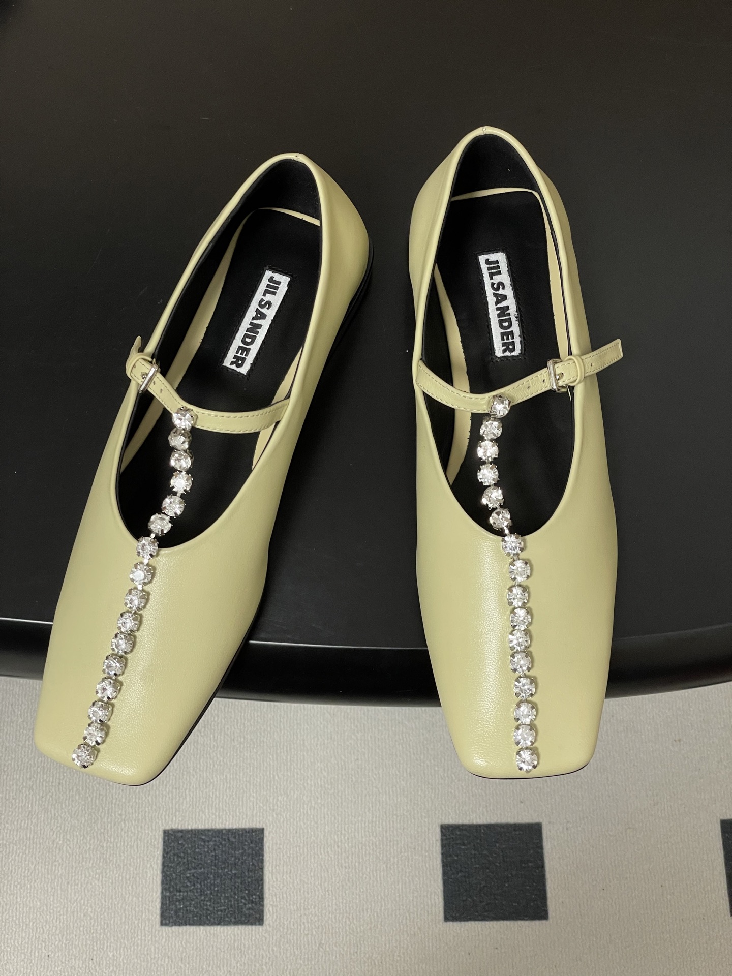 Unknown JIL SANDER 吉尔桑达 26Fw春夏新款 方头水晶钻链条T字玛丽珍鞋极简风一字扣带平底芭蕾舞单鞋
