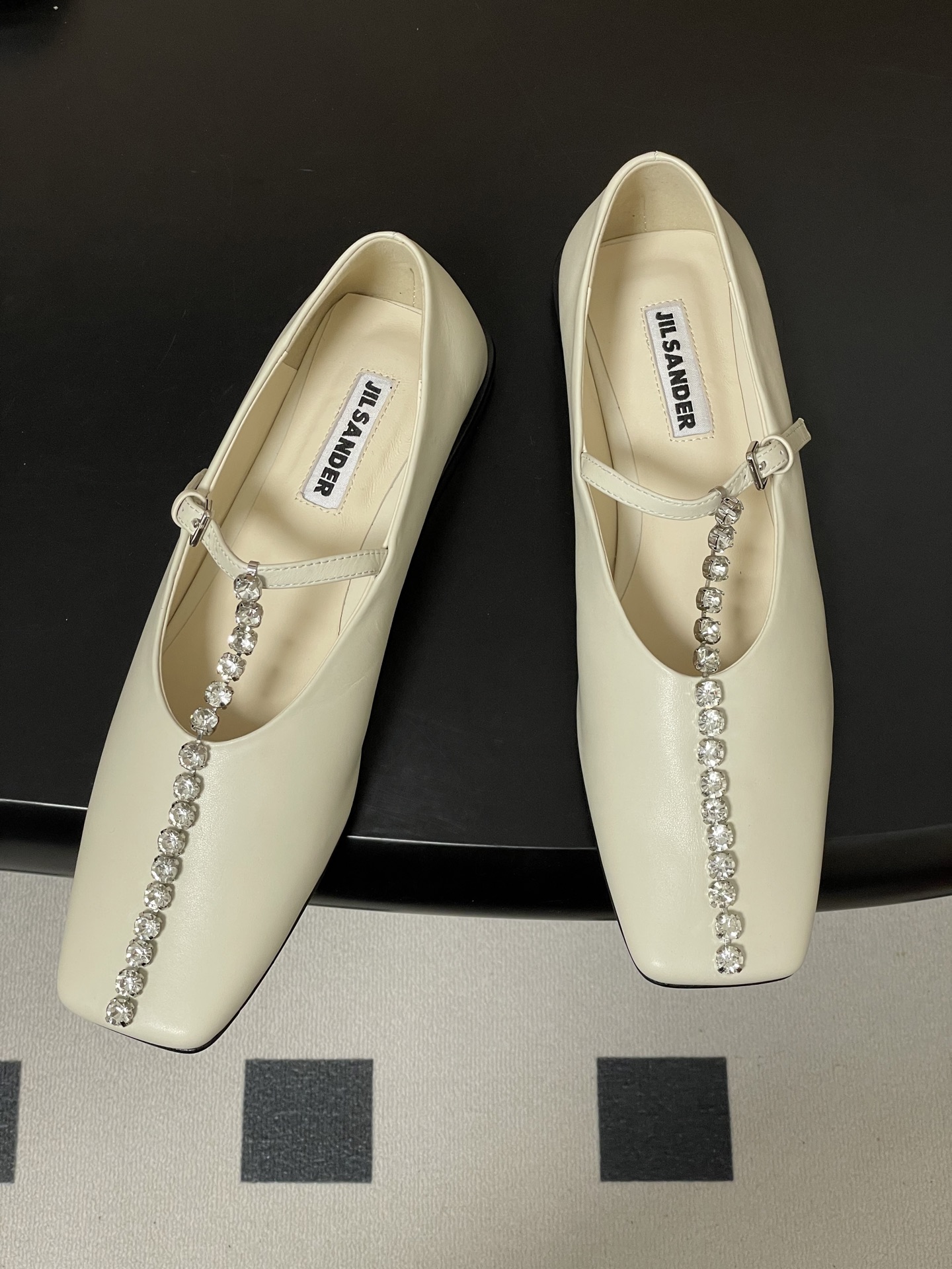 Unknown JIL SANDER 吉尔桑达 26Fw春夏新款 方头水晶钻链条T字玛丽珍鞋极简风一字扣带平底芭蕾舞单鞋