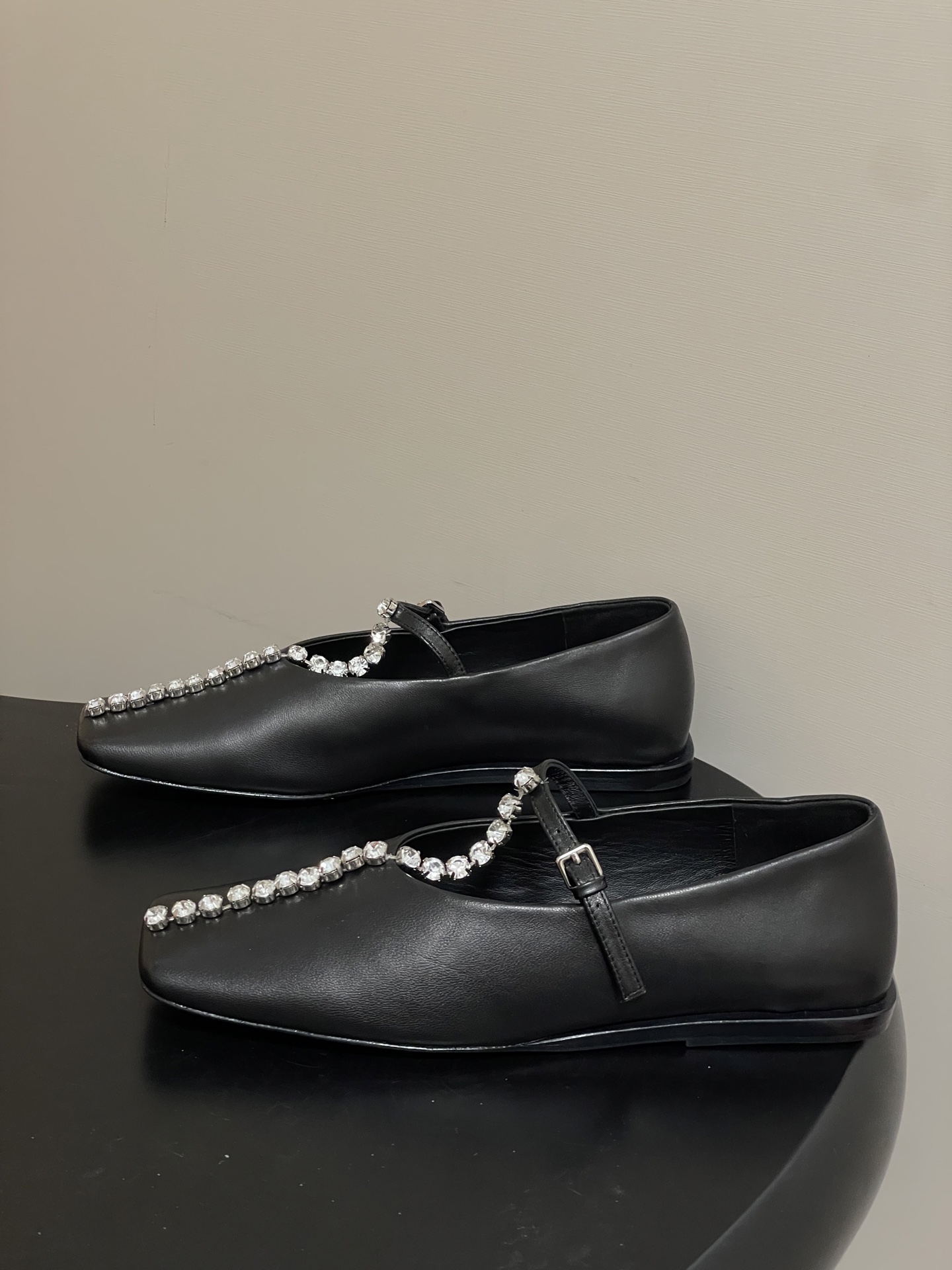 Unknown JIL SANDER 吉尔桑达 26Fw春夏新款 方头水晶钻链条T字玛丽珍鞋极简风一字扣带平底芭蕾舞单鞋