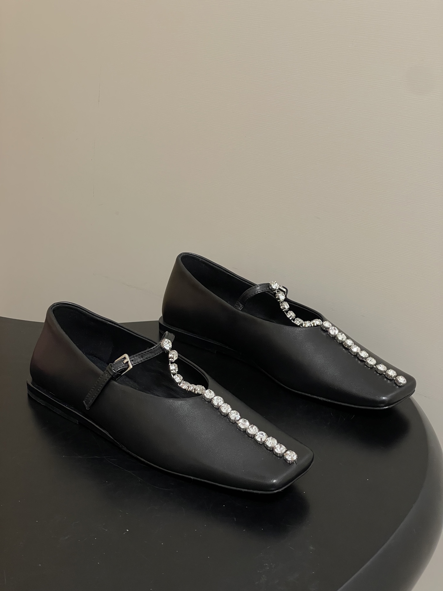 Unknown JIL SANDER 吉尔桑达 26Fw春夏新款 方头水晶钻链条T字玛丽珍鞋极简风一字扣带平底芭蕾舞单鞋